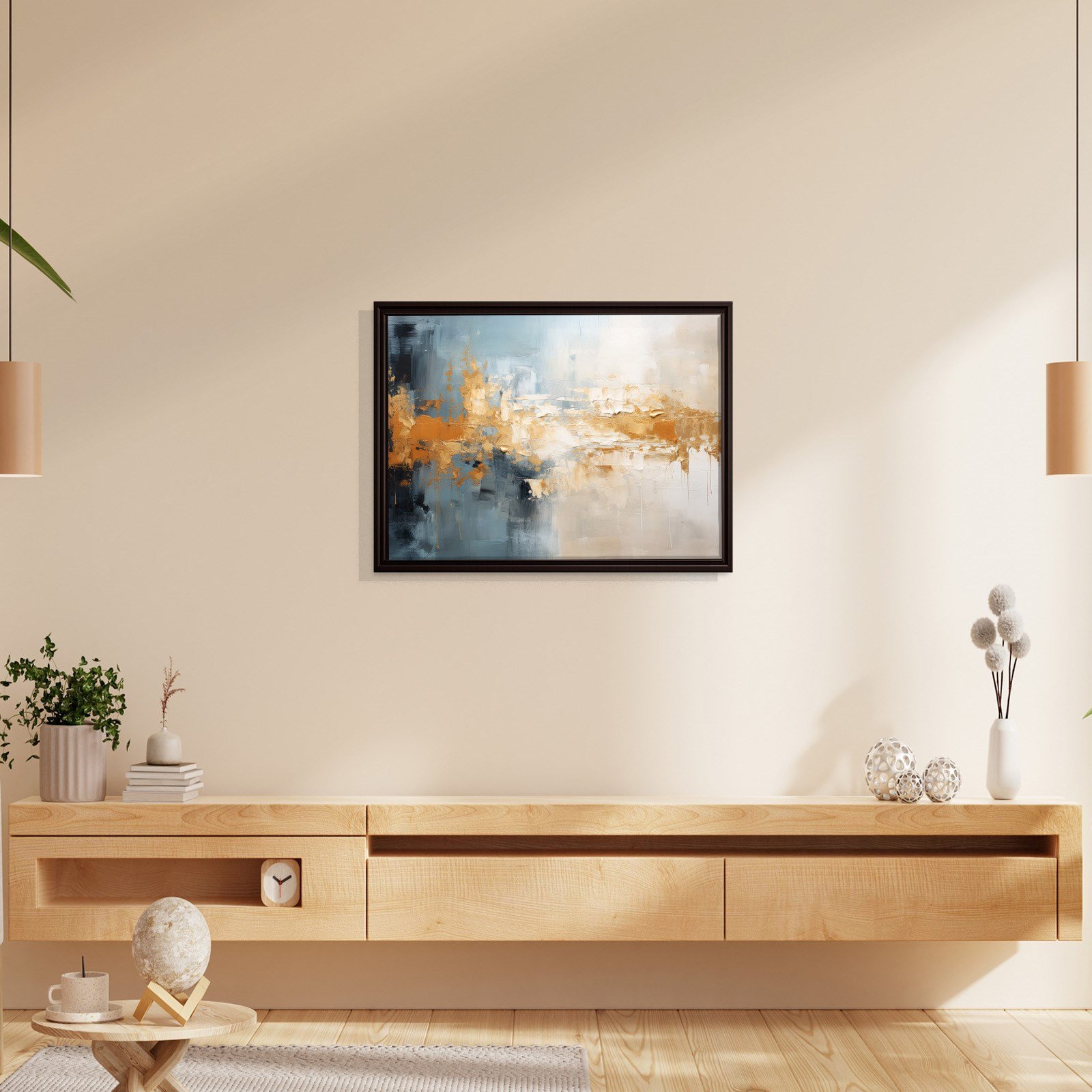 Mavi ve Altın Soyut Kanvas Tablo | Modern Dokulu Premium Duvar Sanatı
