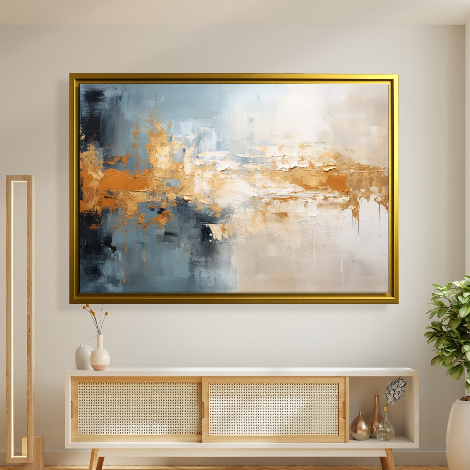 Mavi ve Altın Soyut Kanvas Tablo | Modern Dokulu Premium Duvar Sanatı
