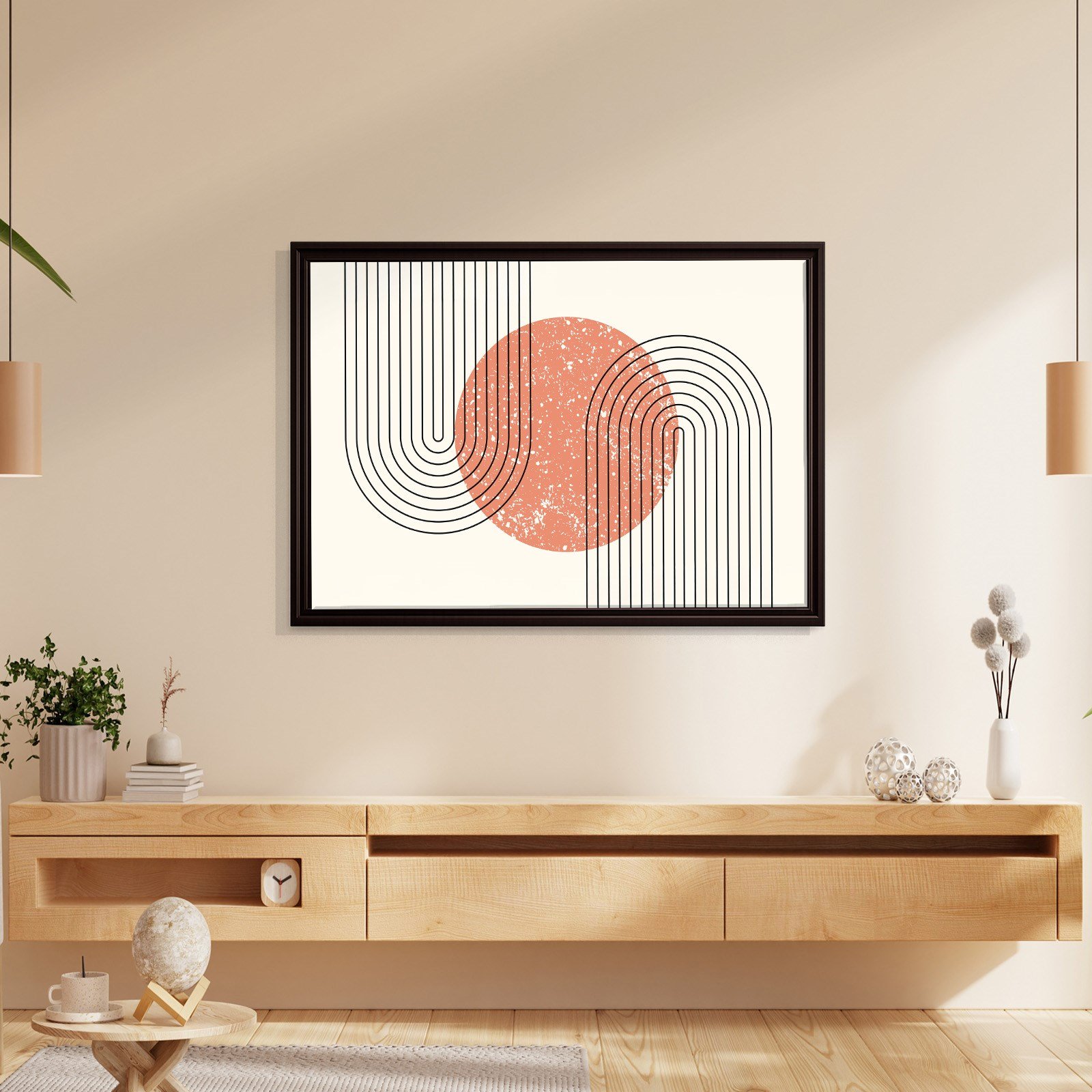 Mercan Rüyası – Modern Bohem Çizgiler Soyut Kanvas Tablo