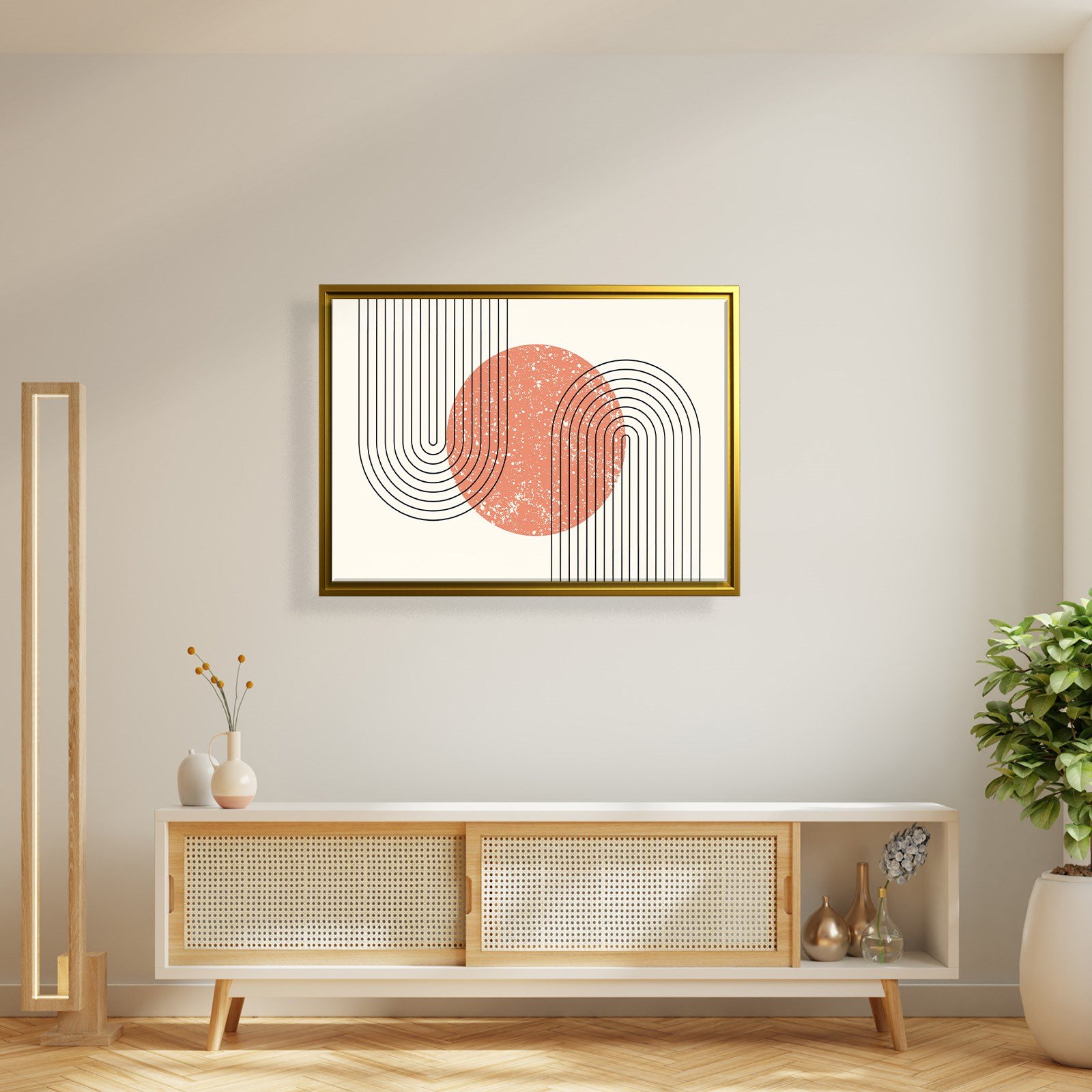Mercan Rüyası – Modern Bohem Çizgiler Soyut Kanvas Tablo