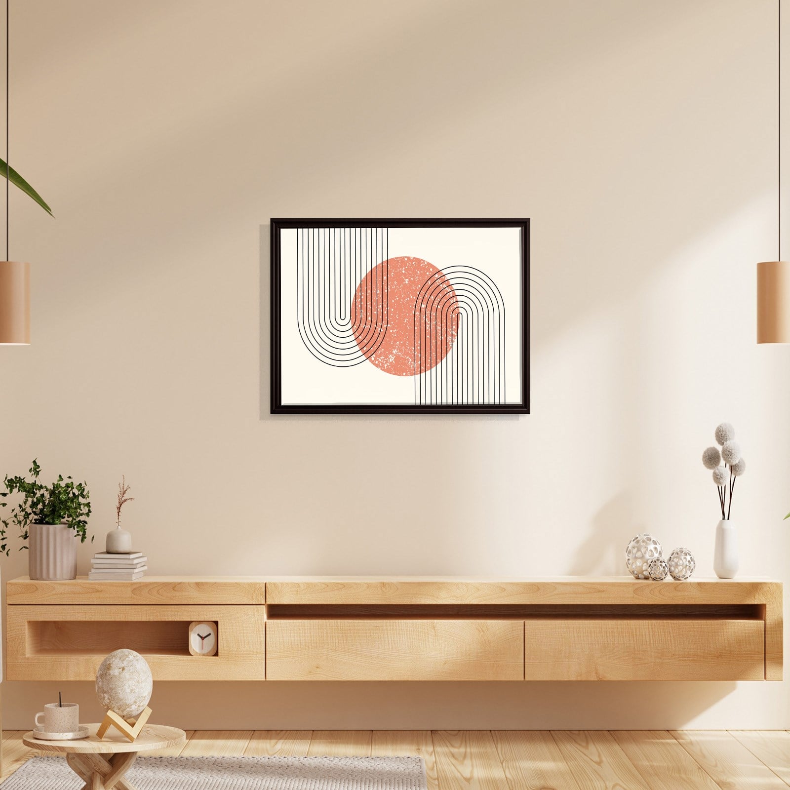 Mercan Rüyası – Modern Bohem Çizgiler Soyut Kanvas Tablo