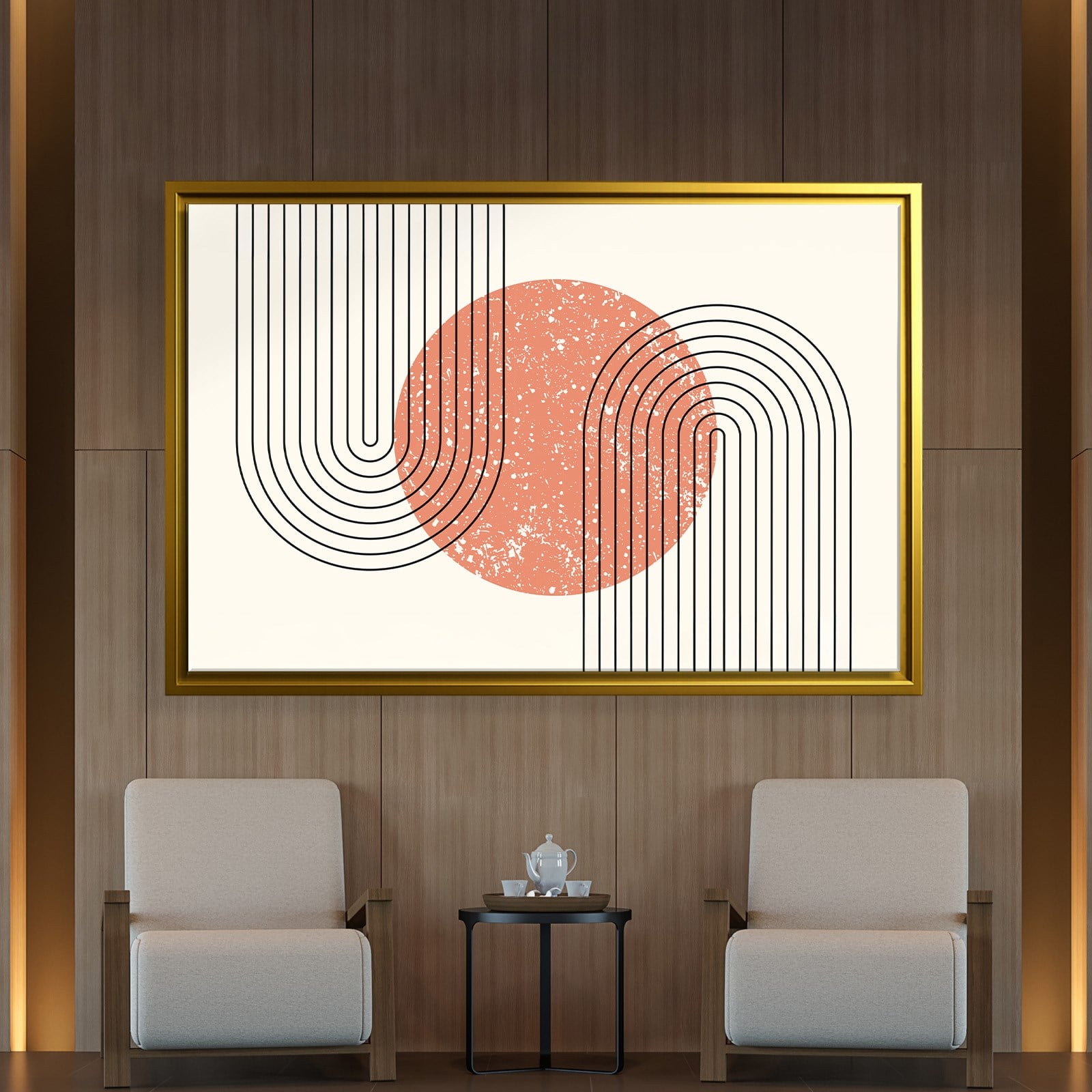 Mercan Rüyası – Modern Bohem Çizgiler Soyut Kanvas Tablo