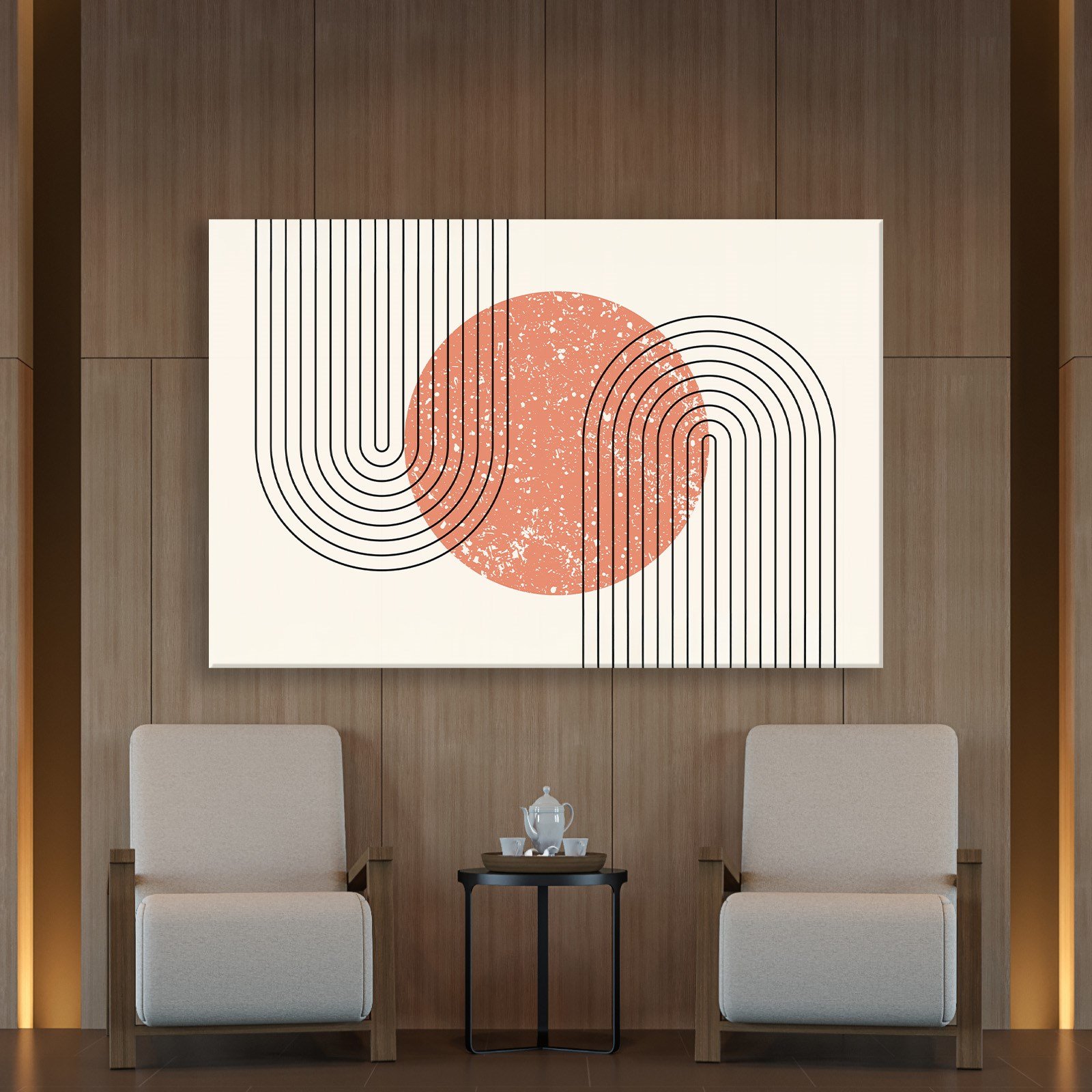 Mercan Rüyası – Modern Bohem Çizgiler Soyut Kanvas Tablo