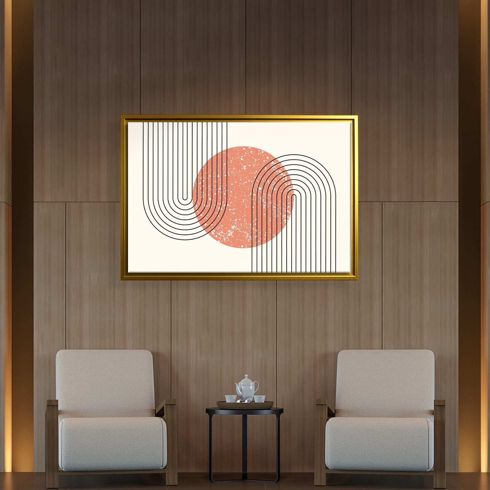 Mercan Rüyası – Modern Bohem Çizgiler Soyut Kanvas Tablo
