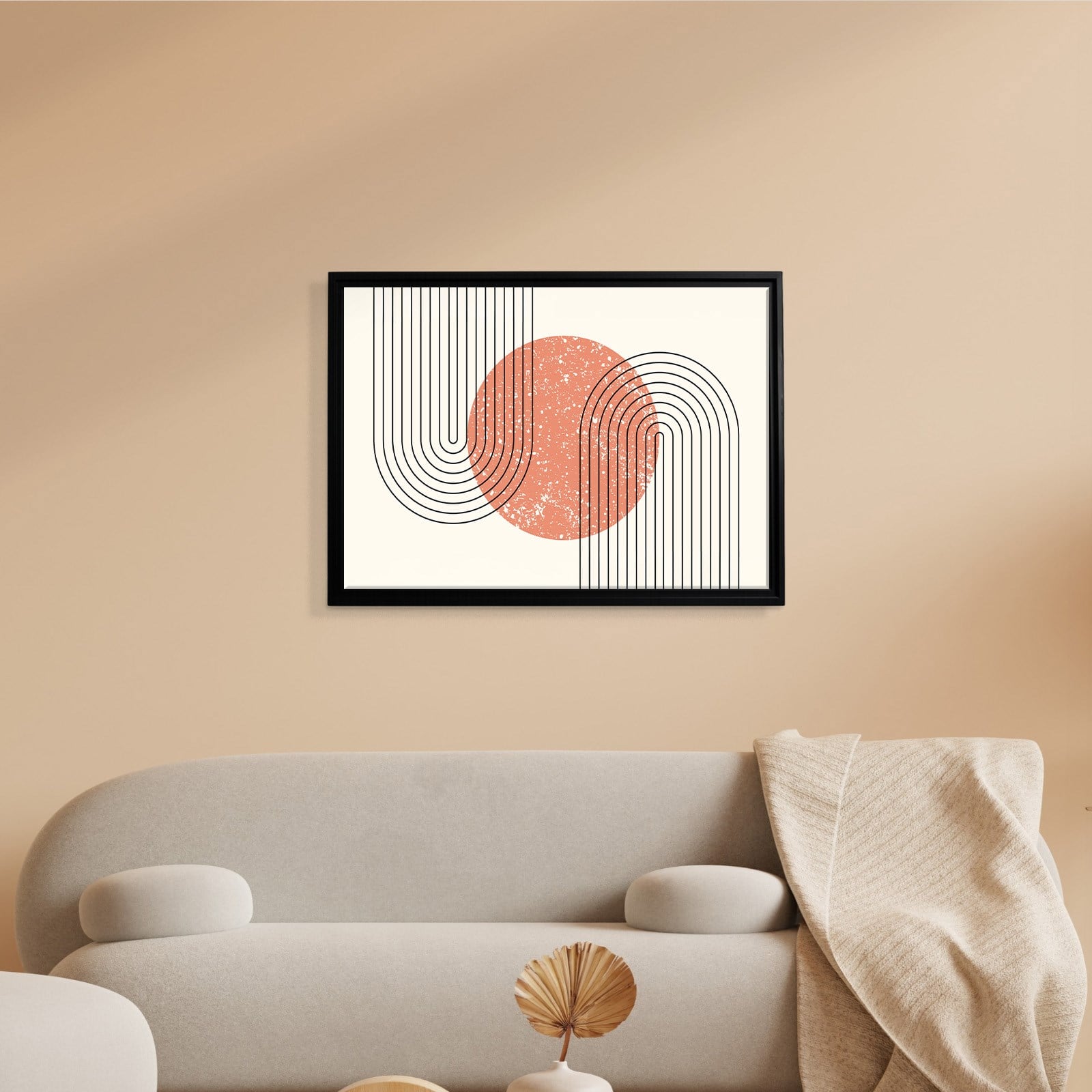 Mercan Rüyası – Modern Bohem Çizgiler Soyut Kanvas Tablo