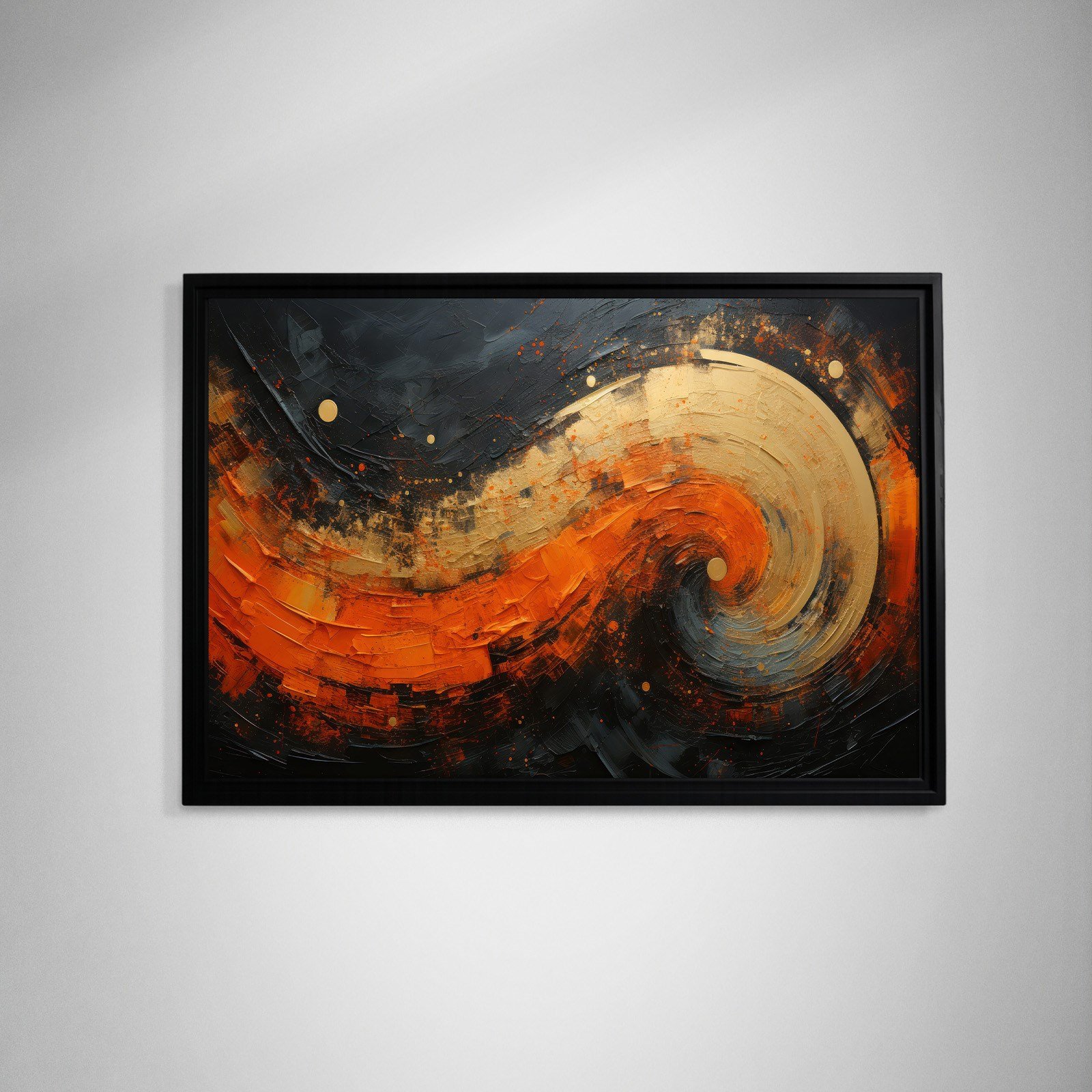 Modern Turuncu Siyah Soyut Kanvas Tablo | Altın Dokulu Premium Abstract Wall Art