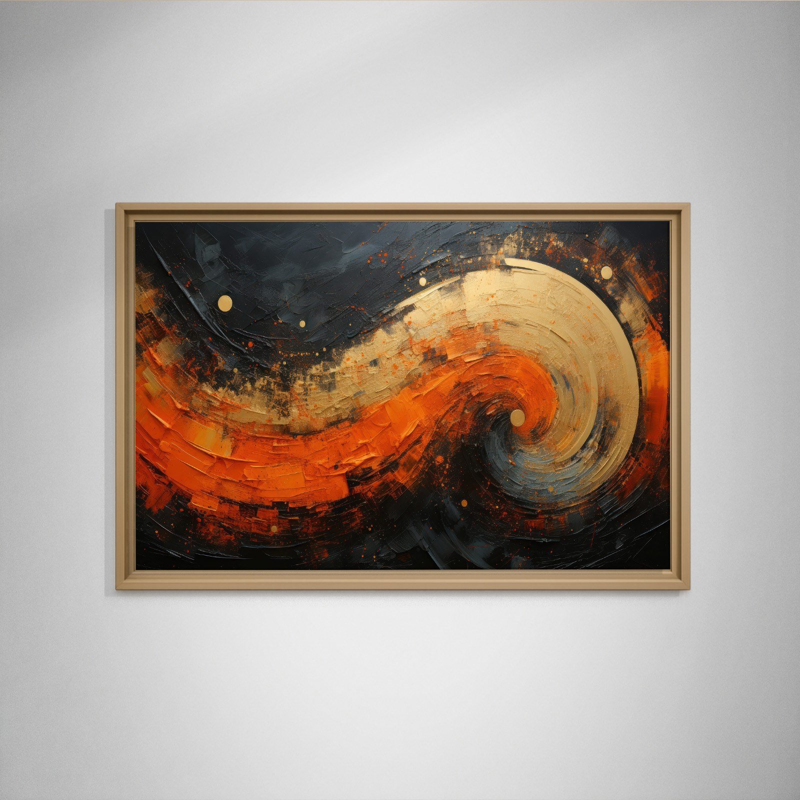 Modern Turuncu Siyah Soyut Kanvas Tablo | Altın Dokulu Premium Abstract Wall Art
