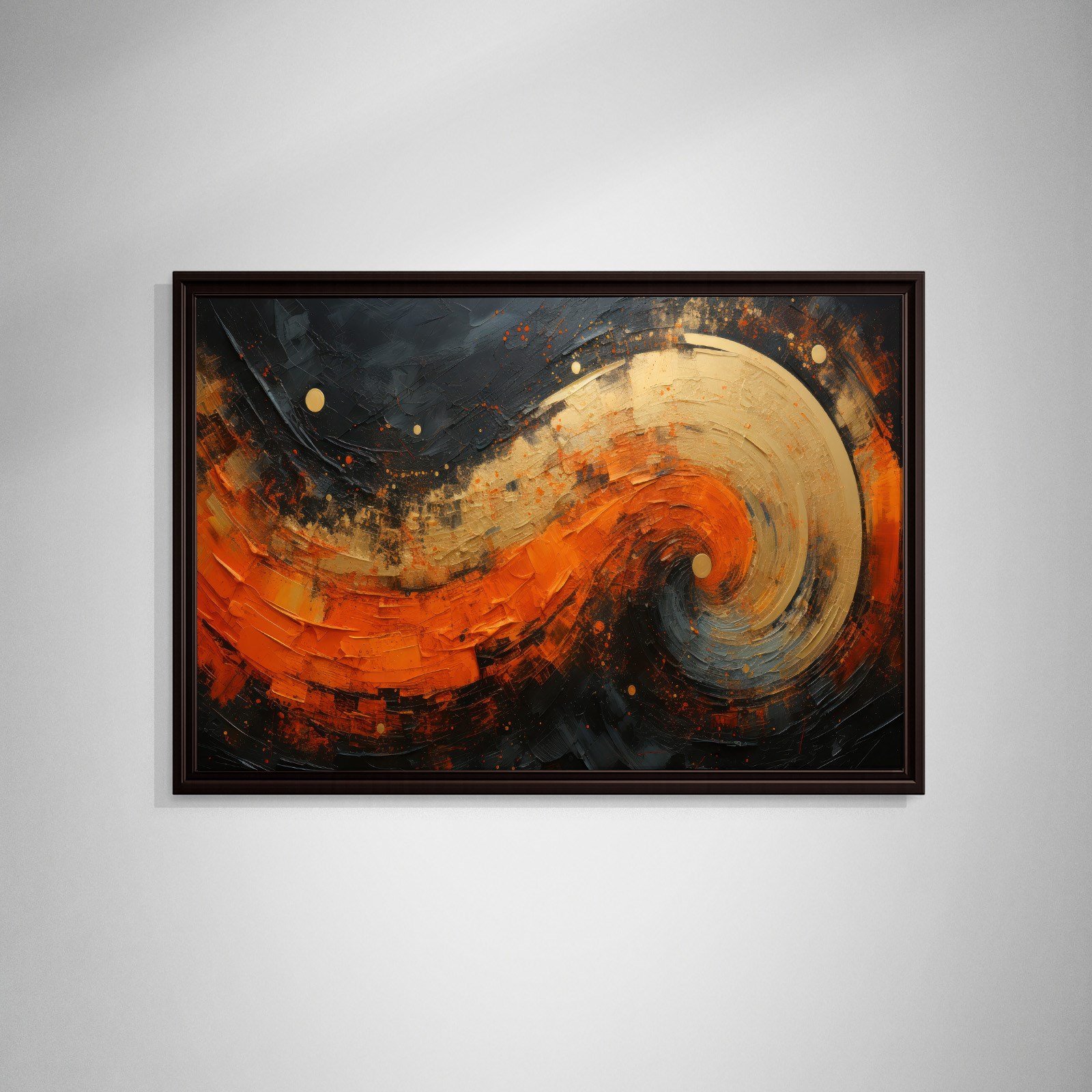 Modern Turuncu Siyah Soyut Kanvas Tablo | Altın Dokulu Premium Abstract Wall Art