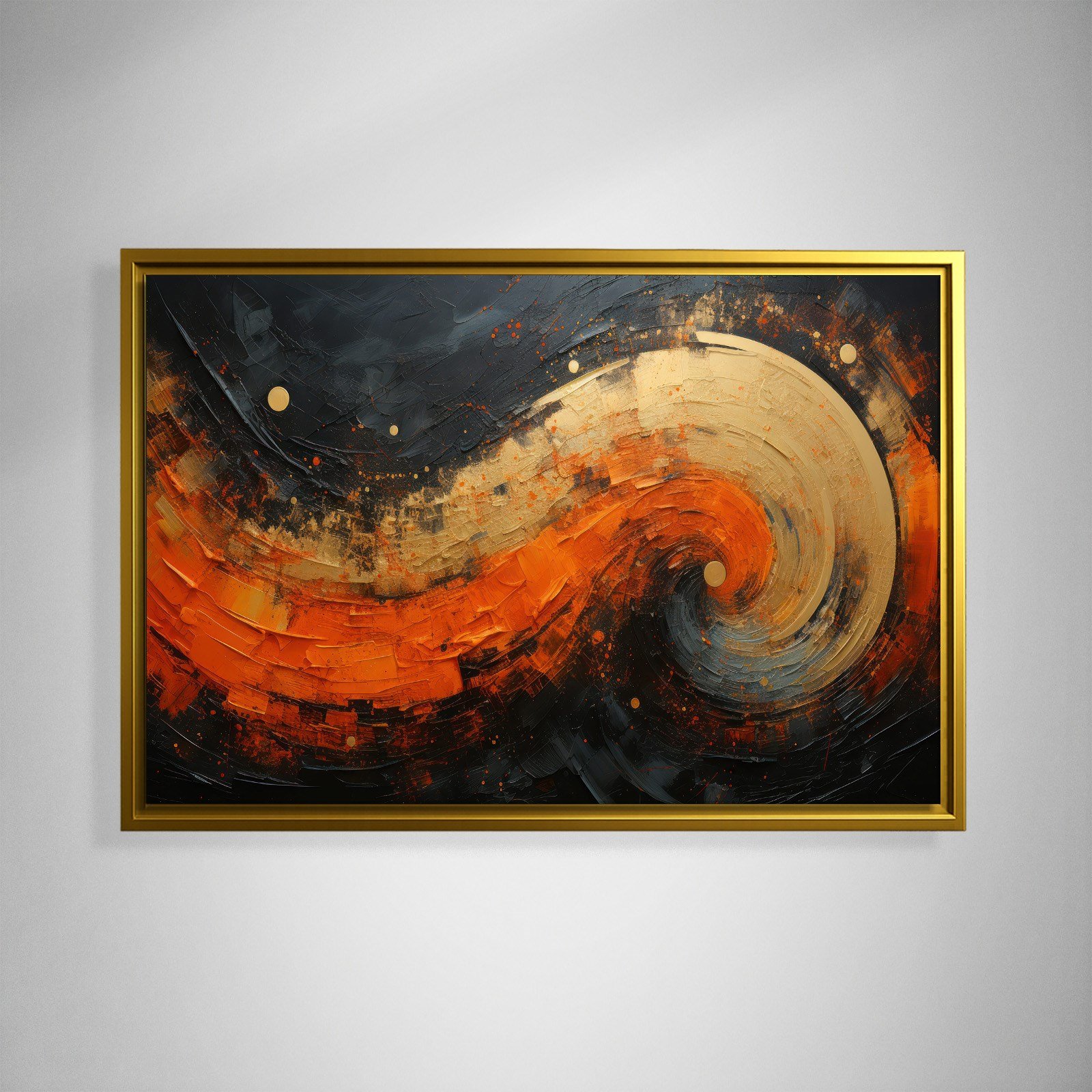 Modern Turuncu Siyah Soyut Kanvas Tablo | Altın Dokulu Premium Abstract Wall Art