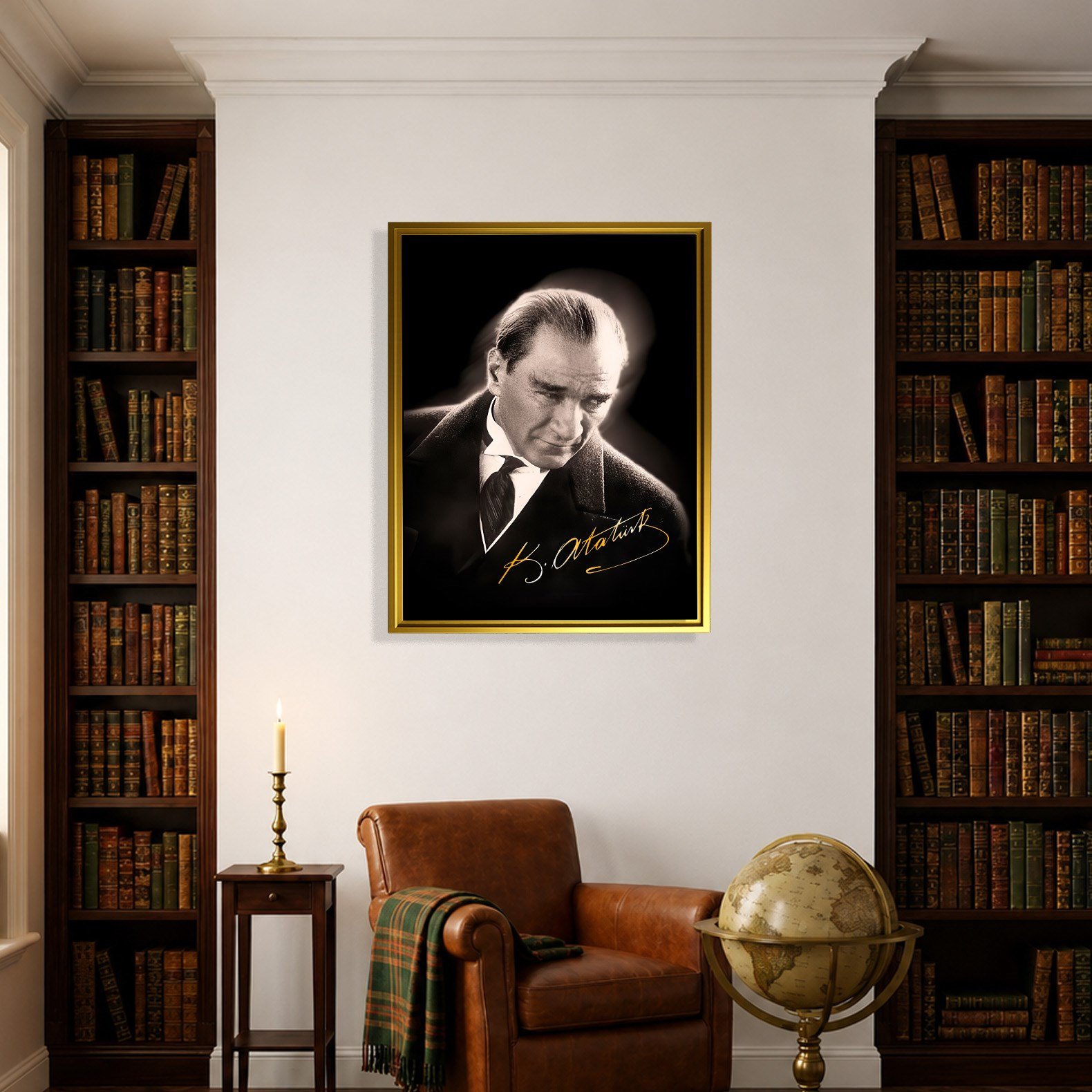 Mustafa Kemal Atatürk Gold İmzalı Siyah Portre Kanvas Tablo – Premium HD Baskı