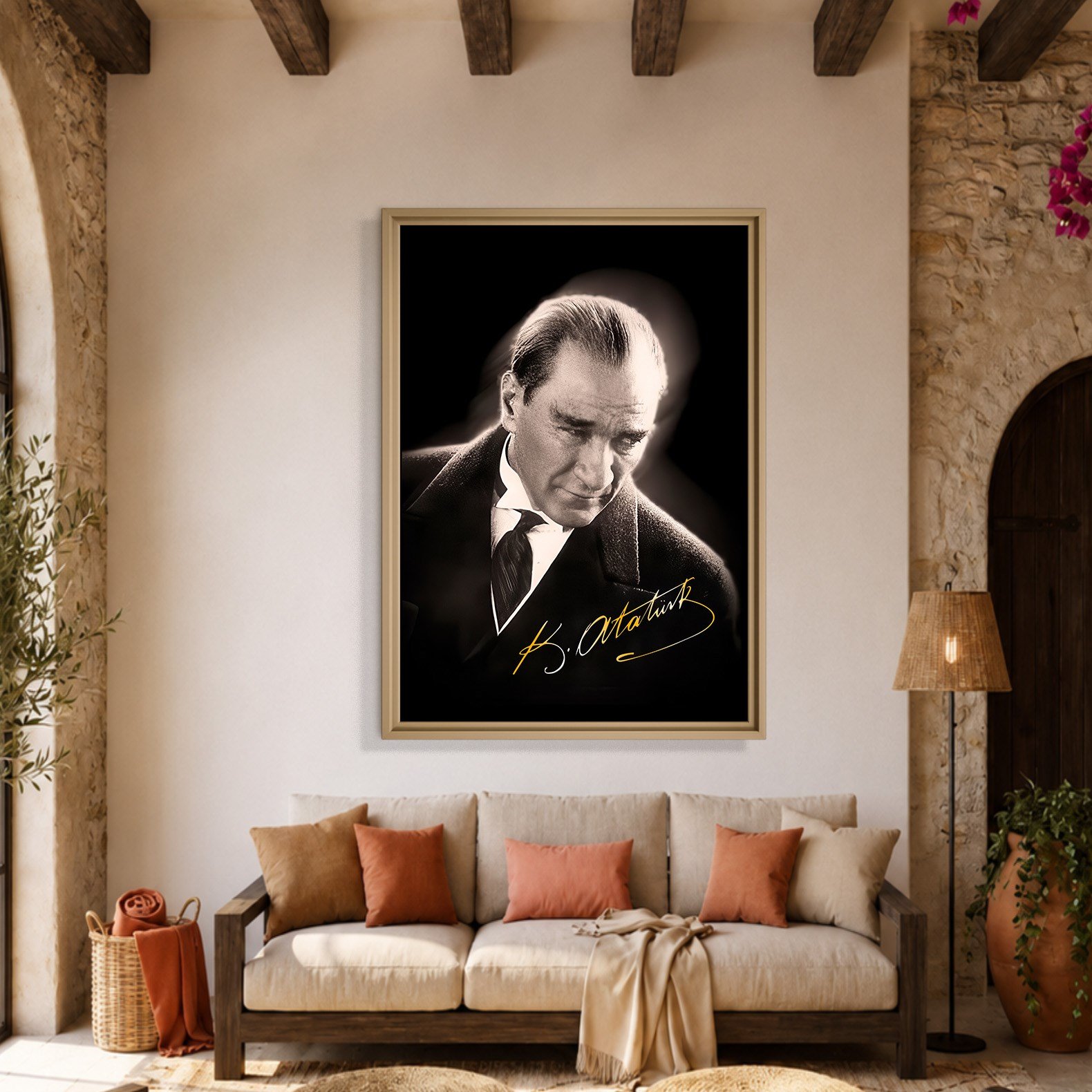 Mustafa Kemal Atatürk Gold İmzalı Siyah Portre Kanvas Tablo – Premium HD Baskı