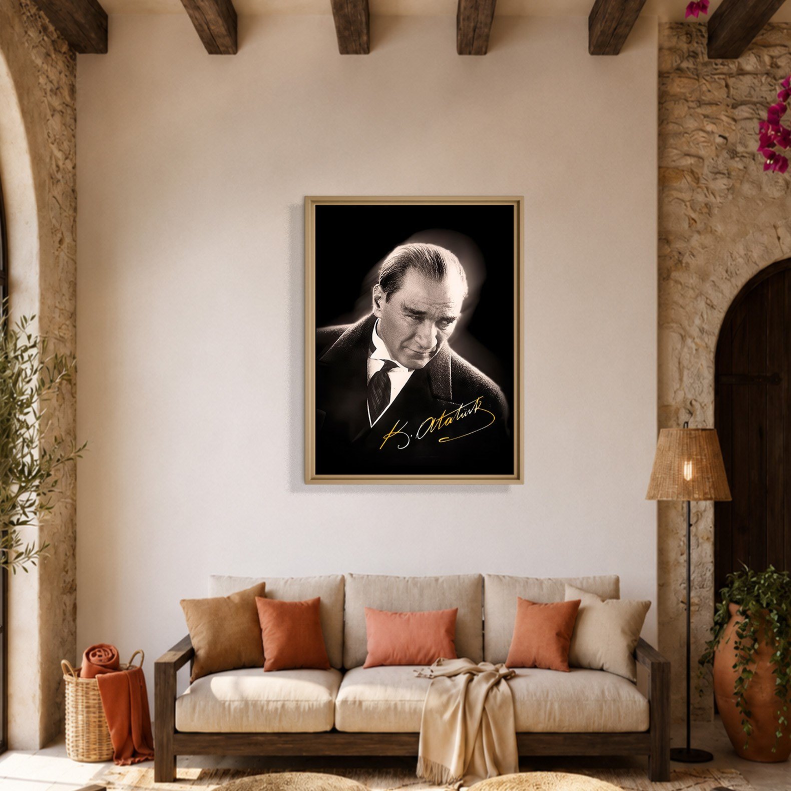 Mustafa Kemal Atatürk Gold İmzalı Siyah Portre Kanvas Tablo – Premium HD Baskı