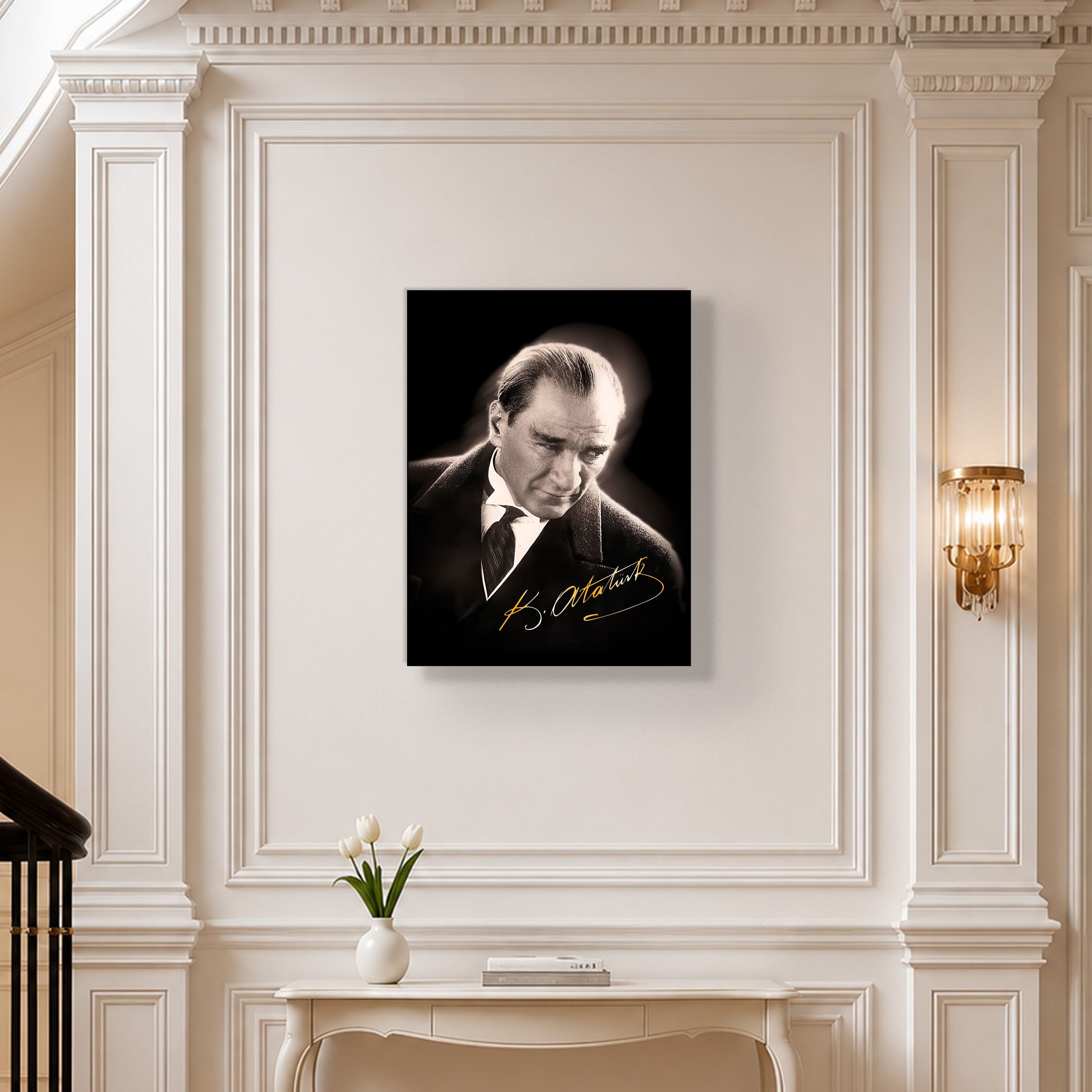 Mustafa Kemal Atatürk Gold İmzalı Siyah Portre Kanvas Tablo – Premium HD Baskı