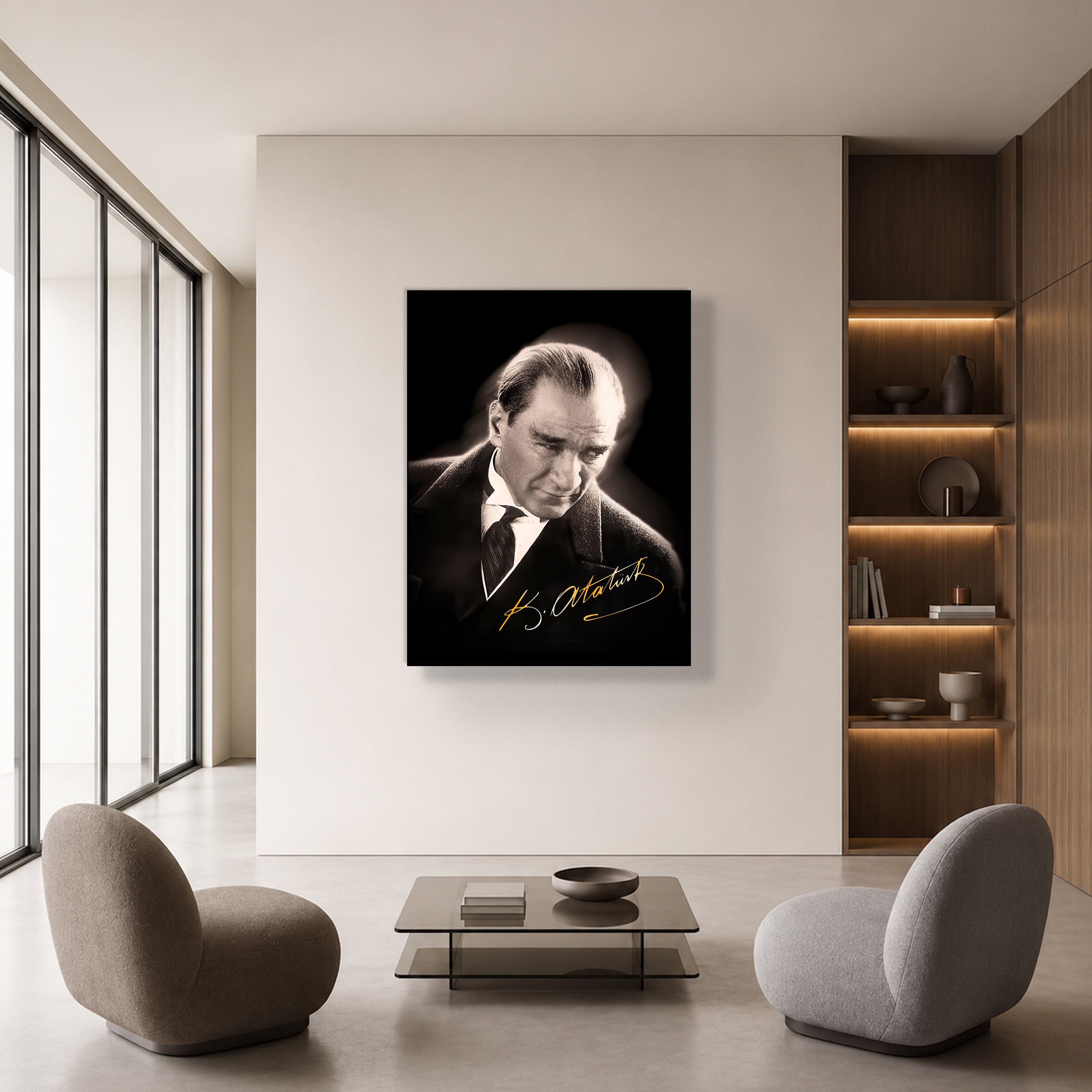 Mustafa Kemal Atatürk Gold İmzalı Siyah Portre Kanvas Tablo – Premium HD Baskı
