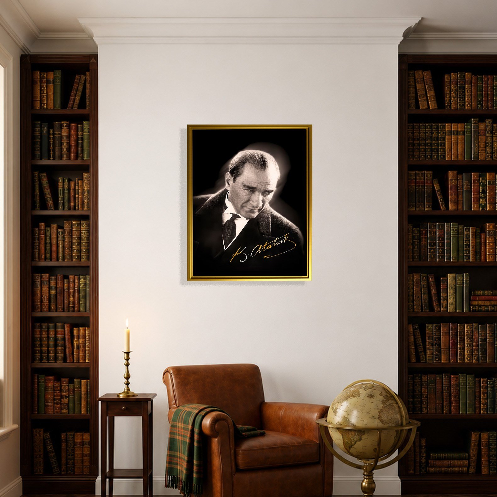 Mustafa Kemal Atatürk Gold İmzalı Siyah Portre Kanvas Tablo – Premium HD Baskı