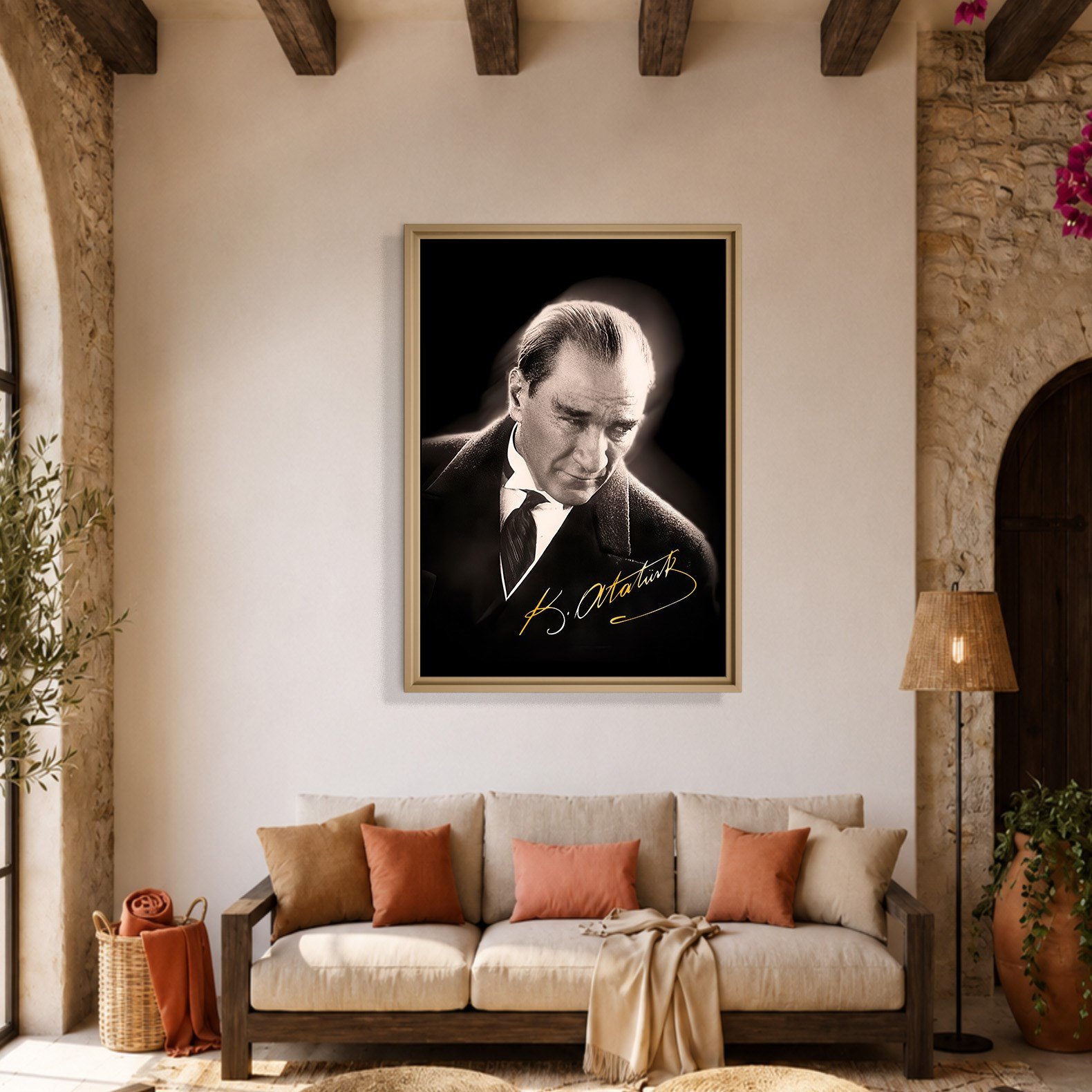 Mustafa Kemal Atatürk Gold İmzalı Siyah Portre Kanvas Tablo – Premium HD Baskı