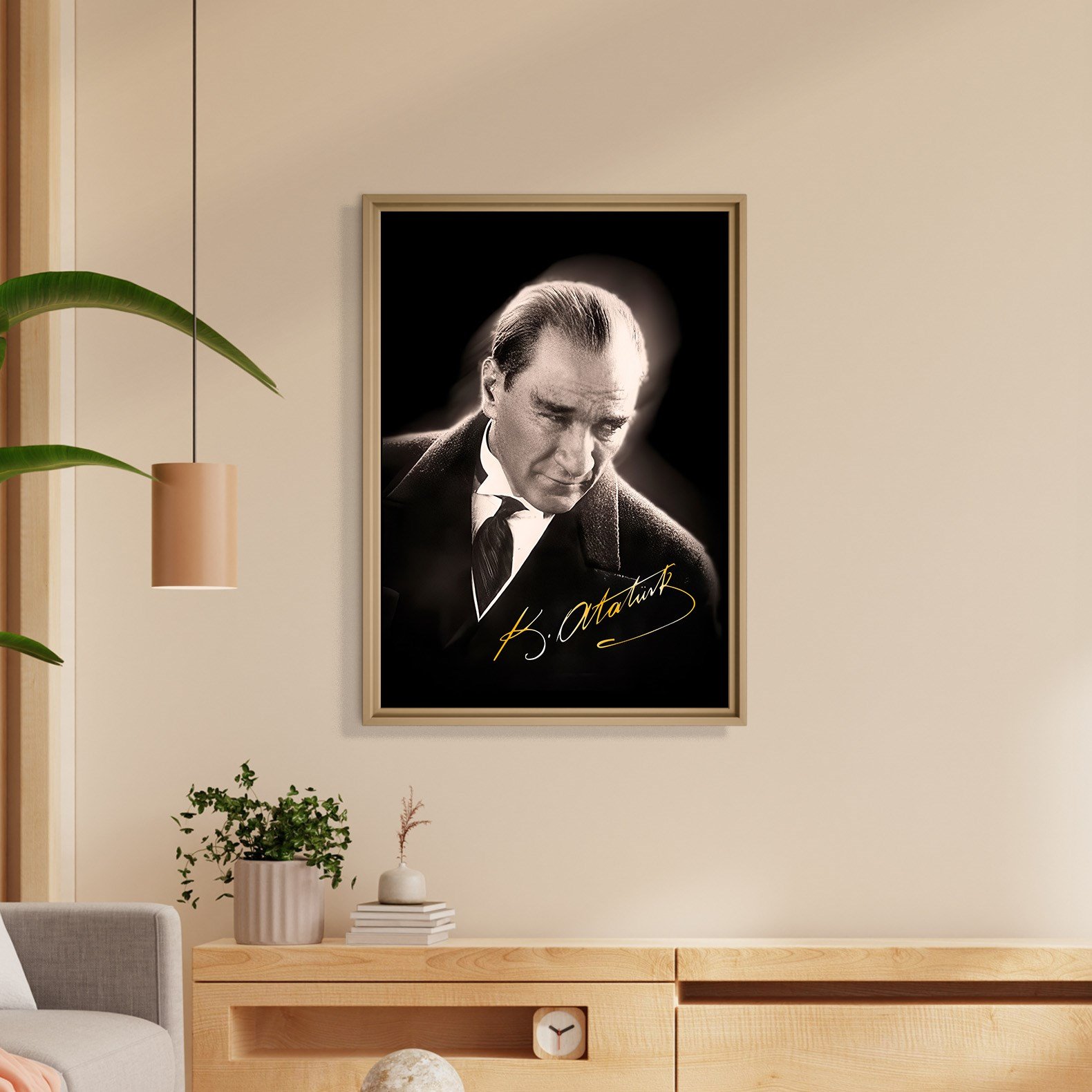 Mustafa Kemal Atatürk Gold İmzalı Siyah Portre Kanvas Tablo – Premium HD Baskı