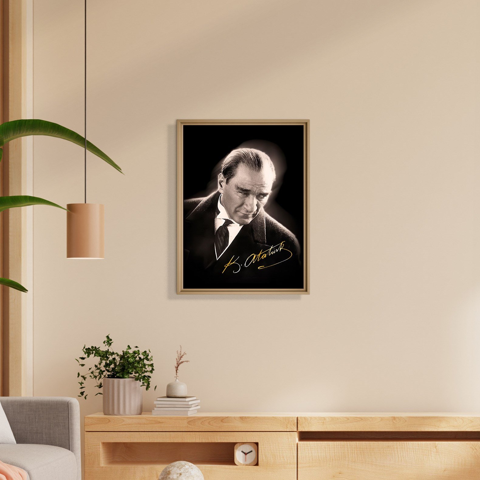 Mustafa Kemal Atatürk Gold İmzalı Siyah Portre Kanvas Tablo – Premium HD Baskı