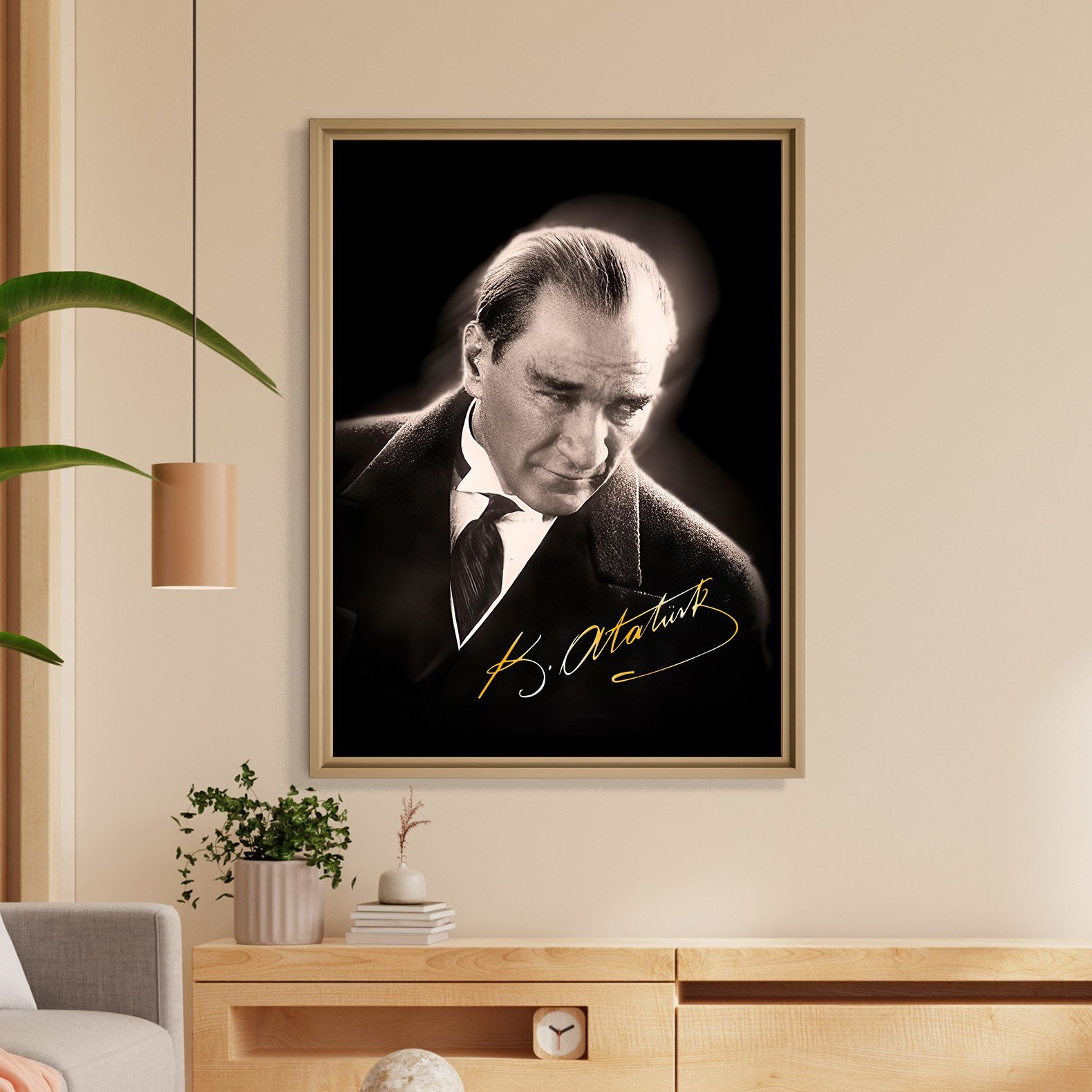 Mustafa Kemal Atatürk Gold İmzalı Siyah Portre Kanvas Tablo – Premium HD Baskı