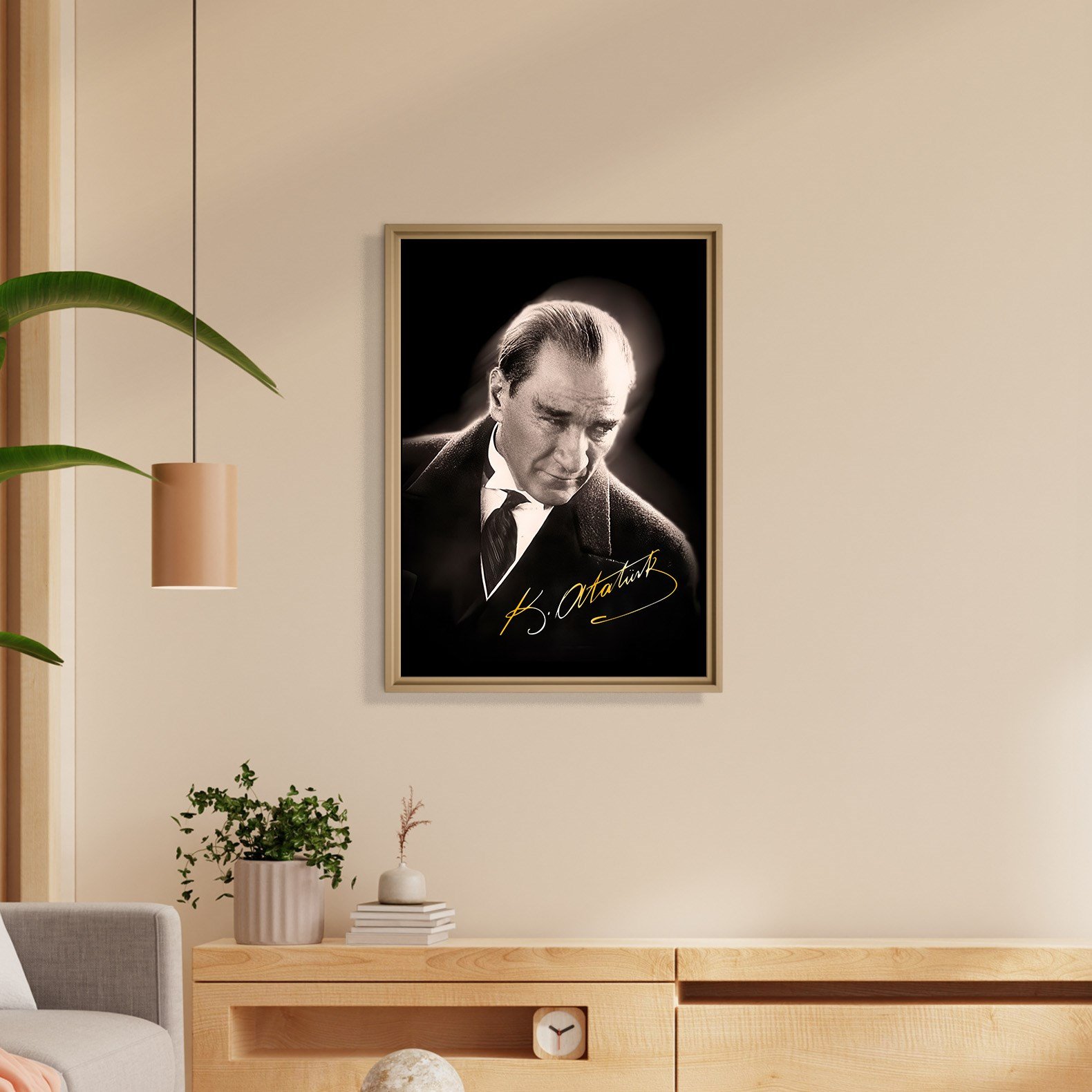 Mustafa Kemal Atatürk Gold İmzalı Siyah Portre Kanvas Tablo – Premium HD Baskı
