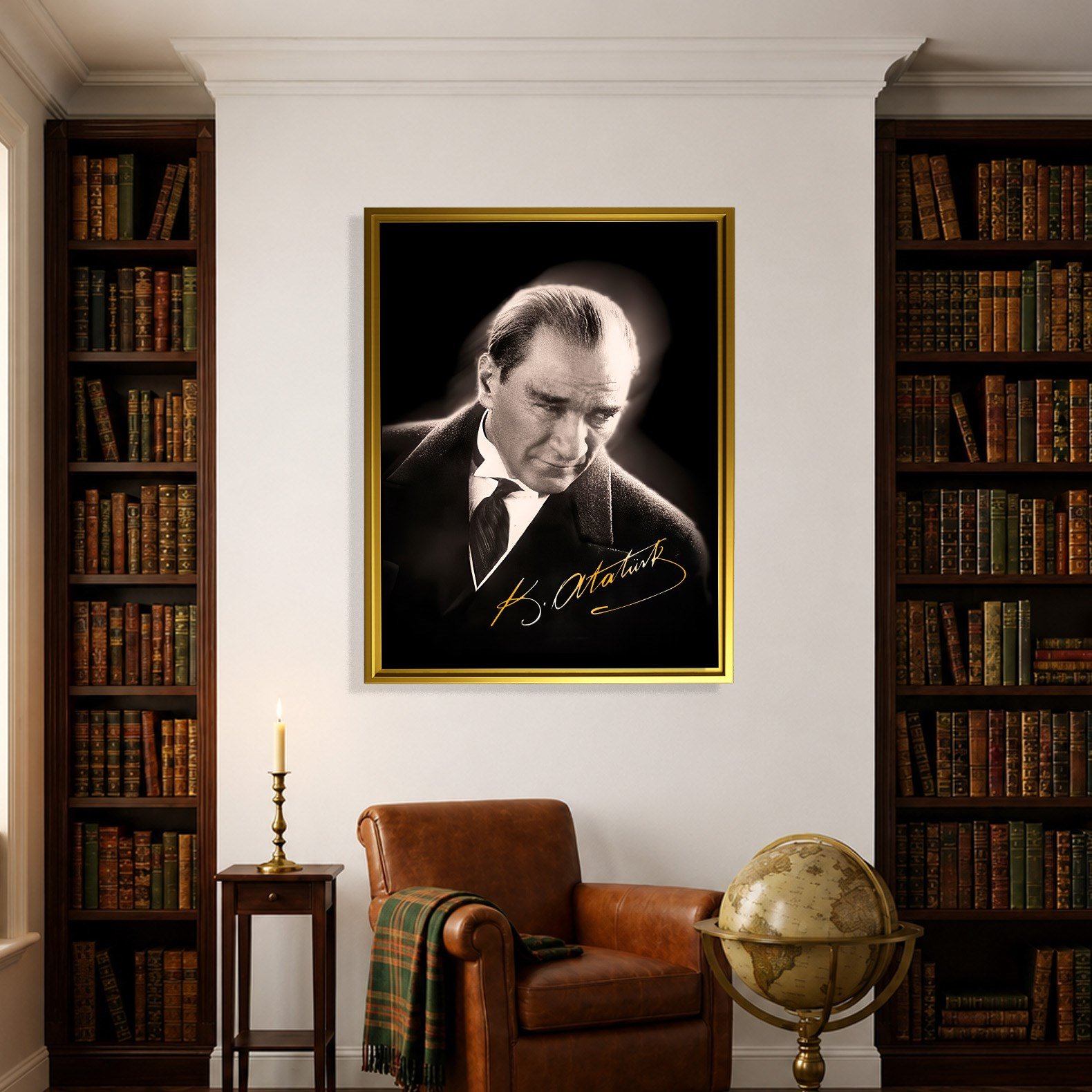 Mustafa Kemal Atatürk Gold İmzalı Siyah Portre Kanvas Tablo – Premium HD Baskı