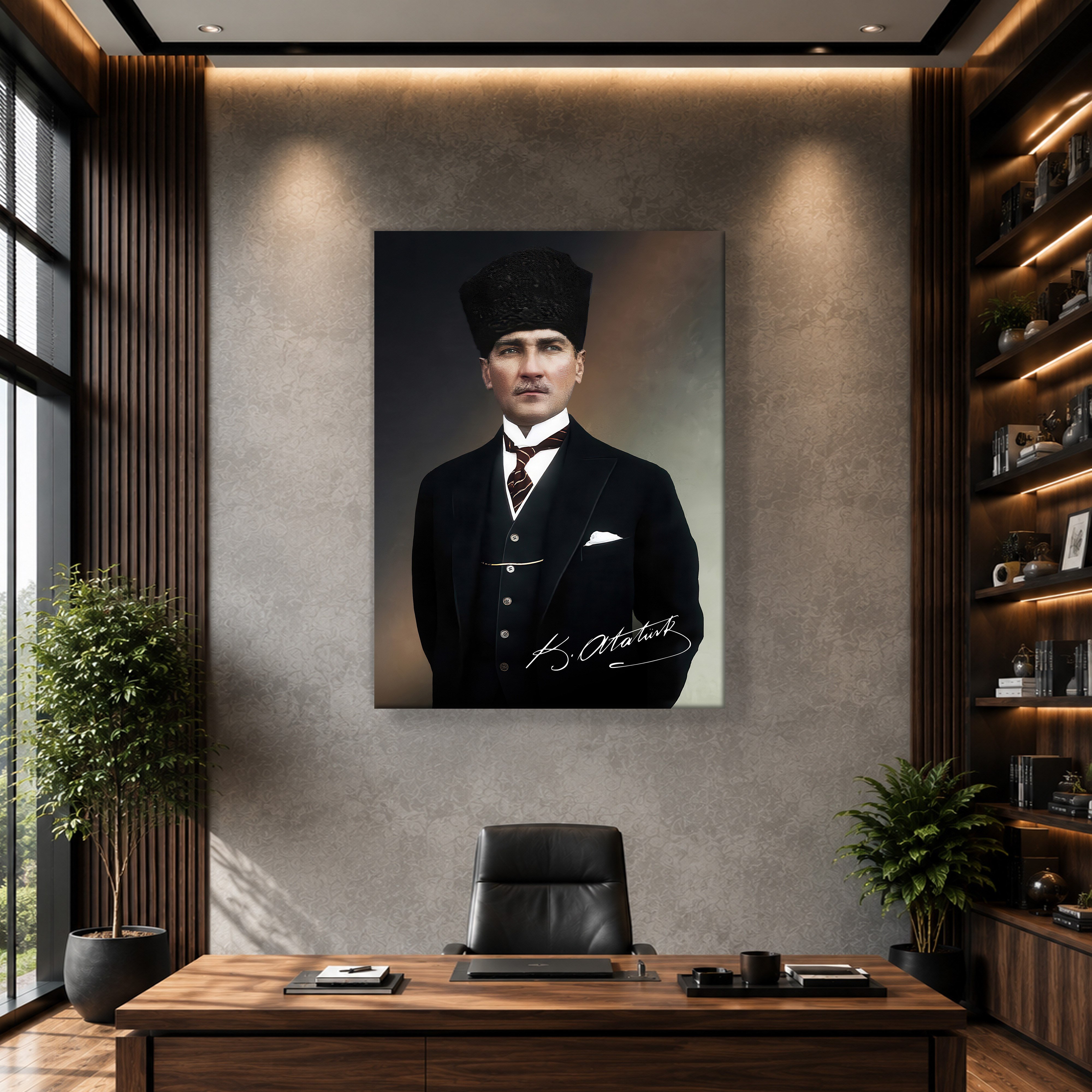 Mustafa Kemal Atatürk İmzalı Portre Kanvas Tablo – Premium Kalite Duvar Dekoru