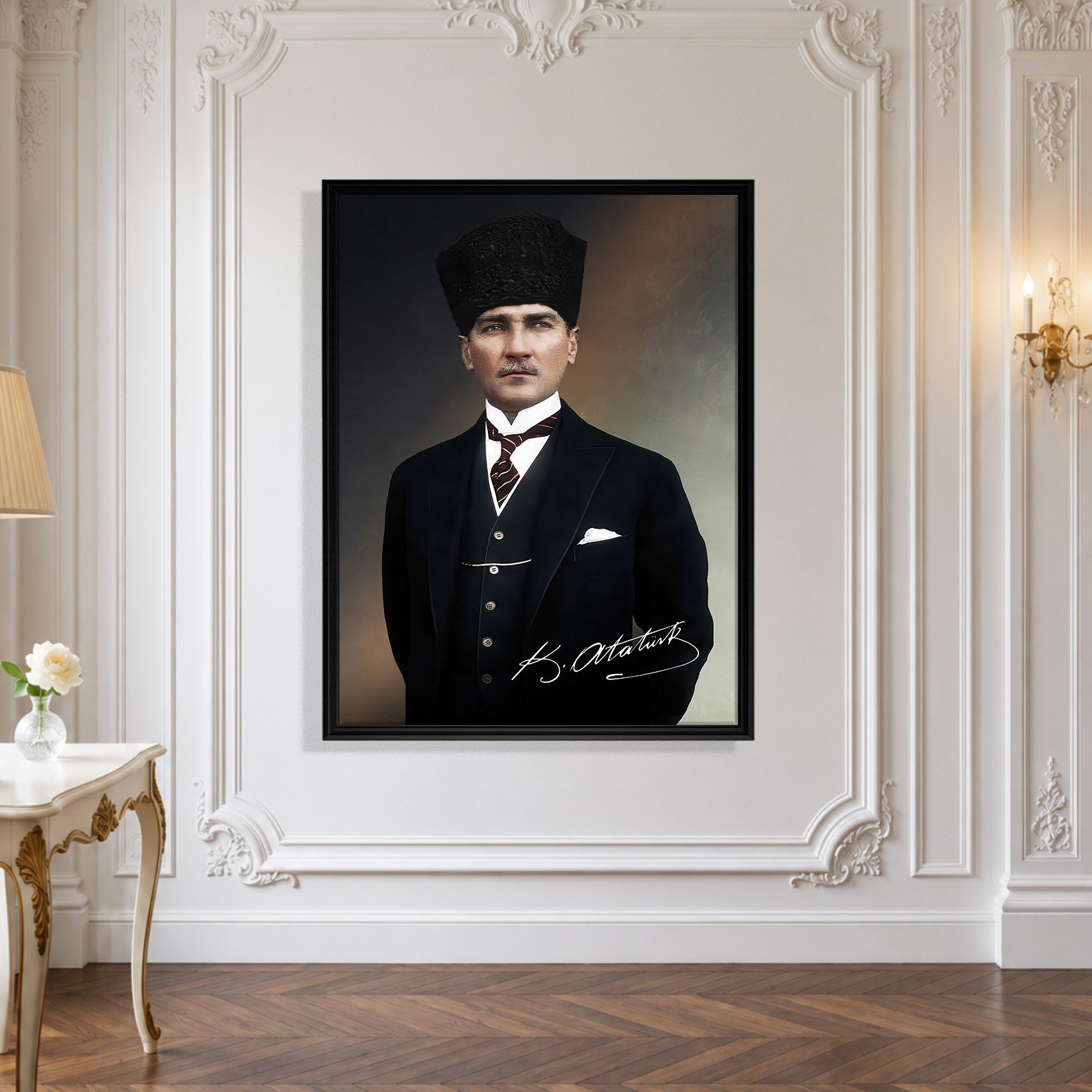Mustafa Kemal Atatürk İmzalı Portre Kanvas Tablo – Premium Kalite Duvar Dekoru