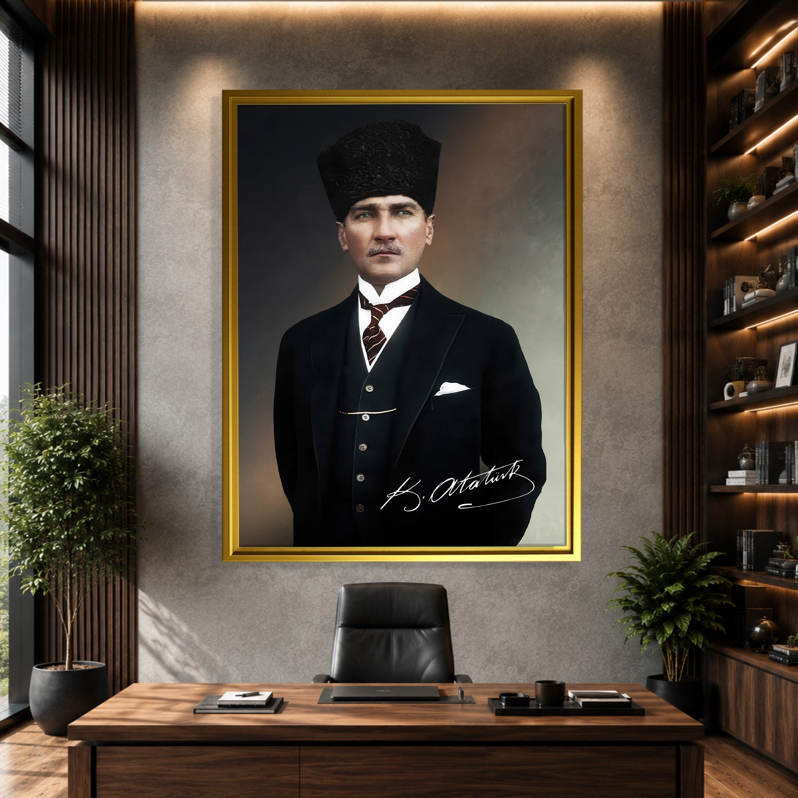 Mustafa Kemal Atatürk İmzalı Portre Kanvas Tablo – Premium Kalite Duvar Dekoru