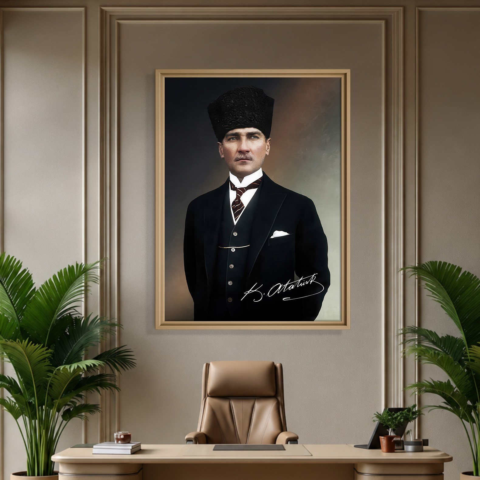 Mustafa Kemal Atatürk İmzalı Portre Kanvas Tablo – Premium Kalite Duvar Dekoru