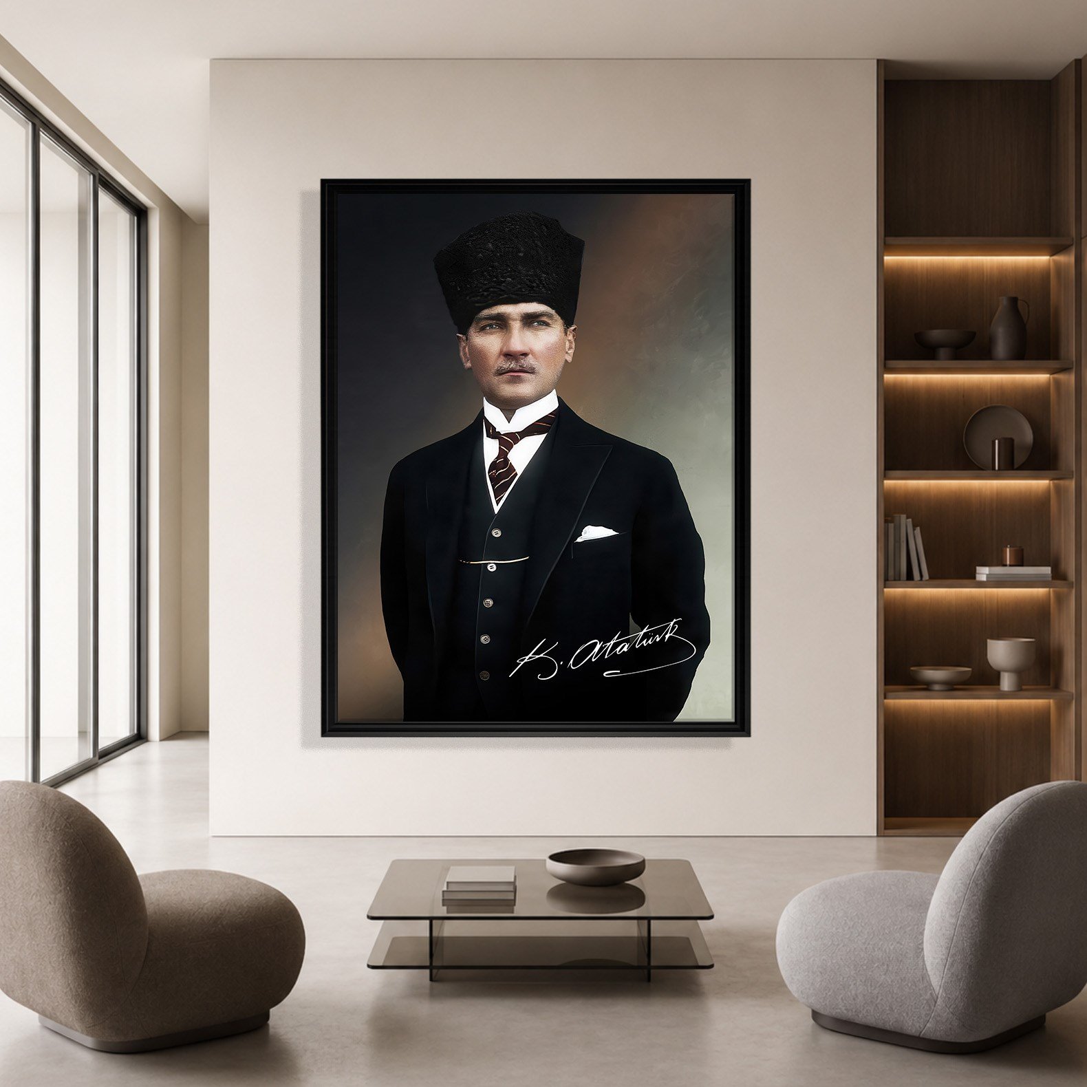 Mustafa Kemal Atatürk İmzalı Portre Kanvas Tablo – Premium Kalite Duvar Dekoru
