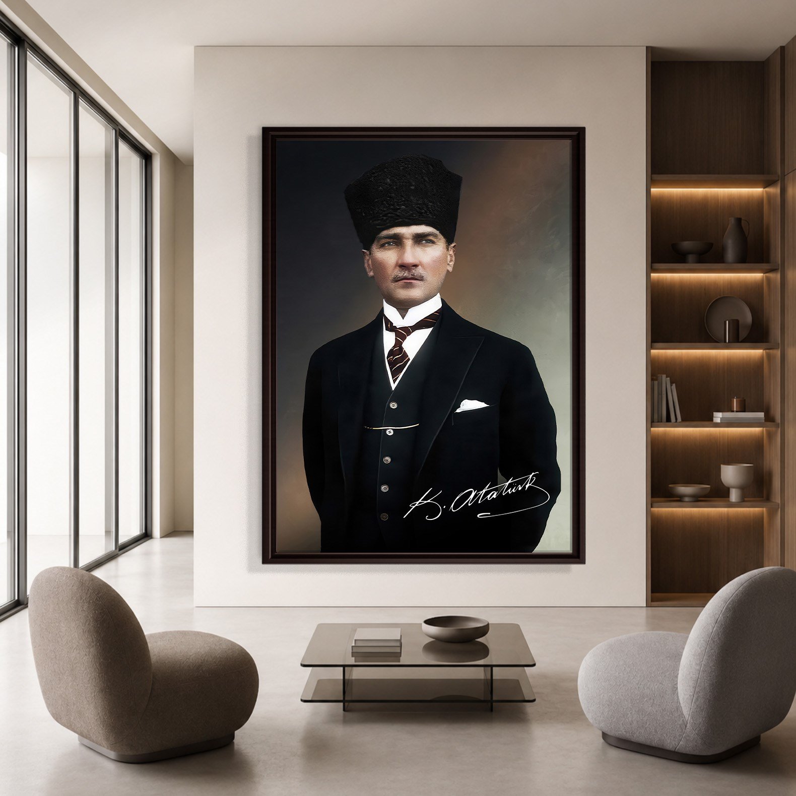 Mustafa Kemal Atatürk İmzalı Portre Kanvas Tablo – Premium Kalite Duvar Dekoru