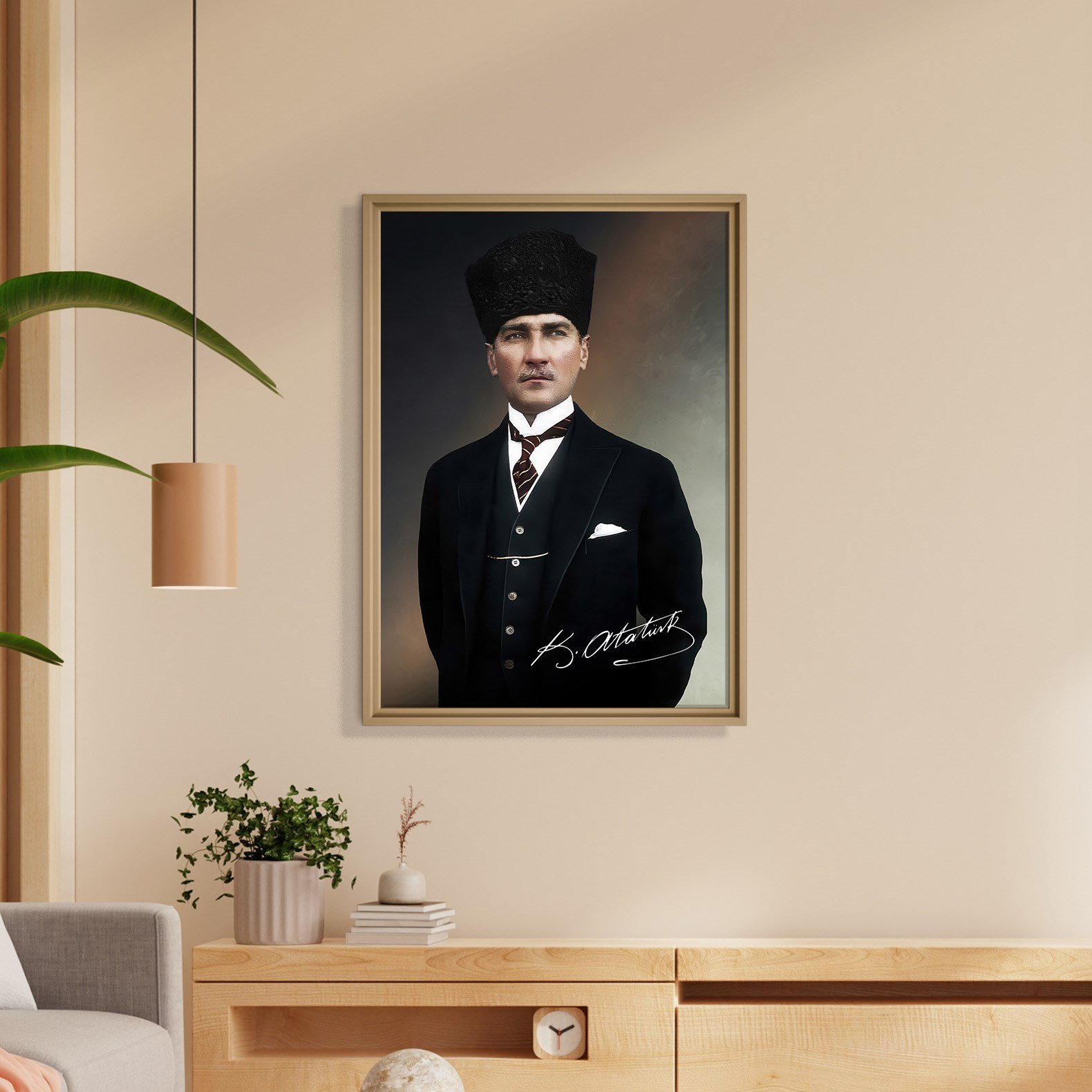 Mustafa Kemal Atatürk İmzalı Portre Kanvas Tablo – Premium Kalite Duvar Dekoru