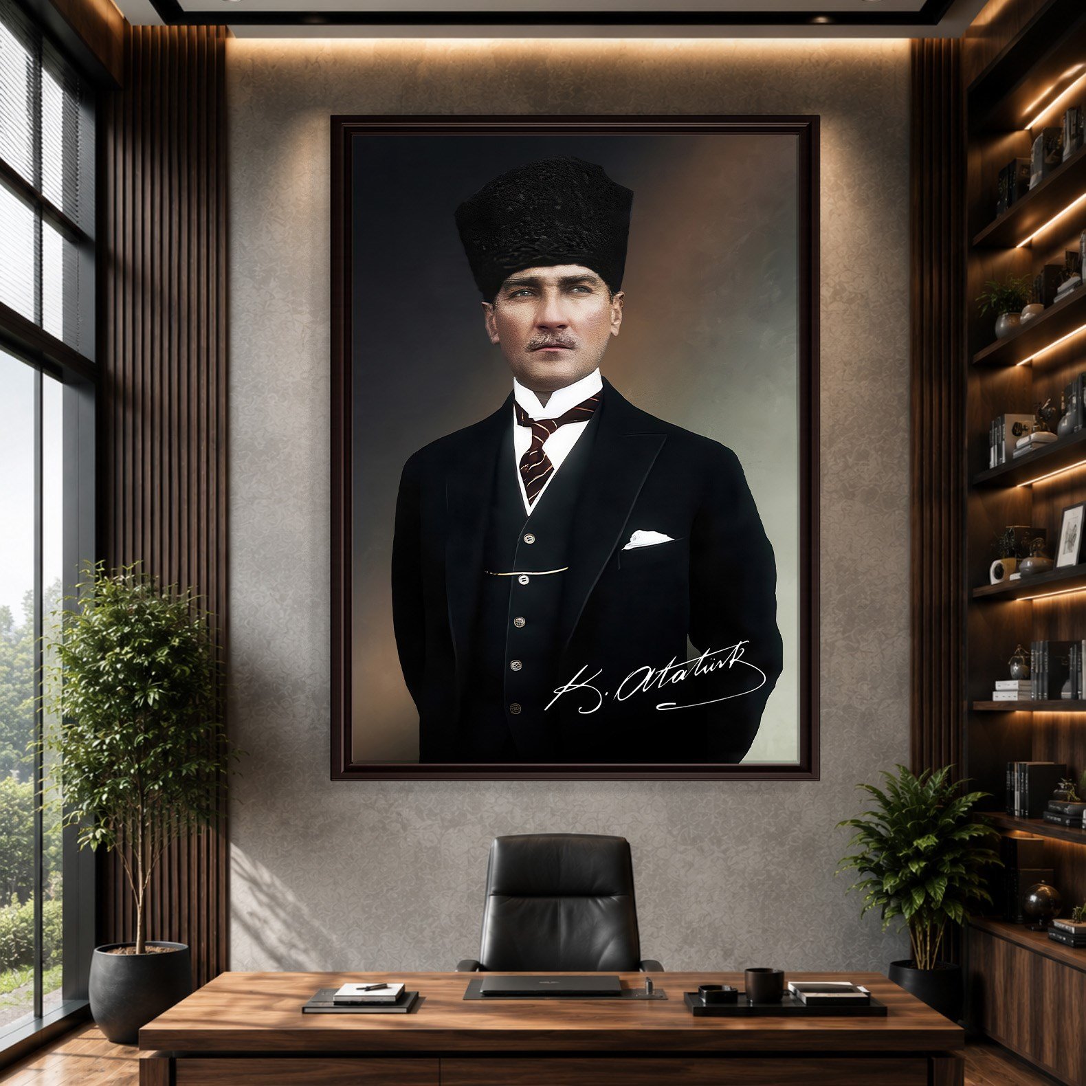 Mustafa Kemal Atatürk İmzalı Portre Kanvas Tablo – Premium Kalite Duvar Dekoru