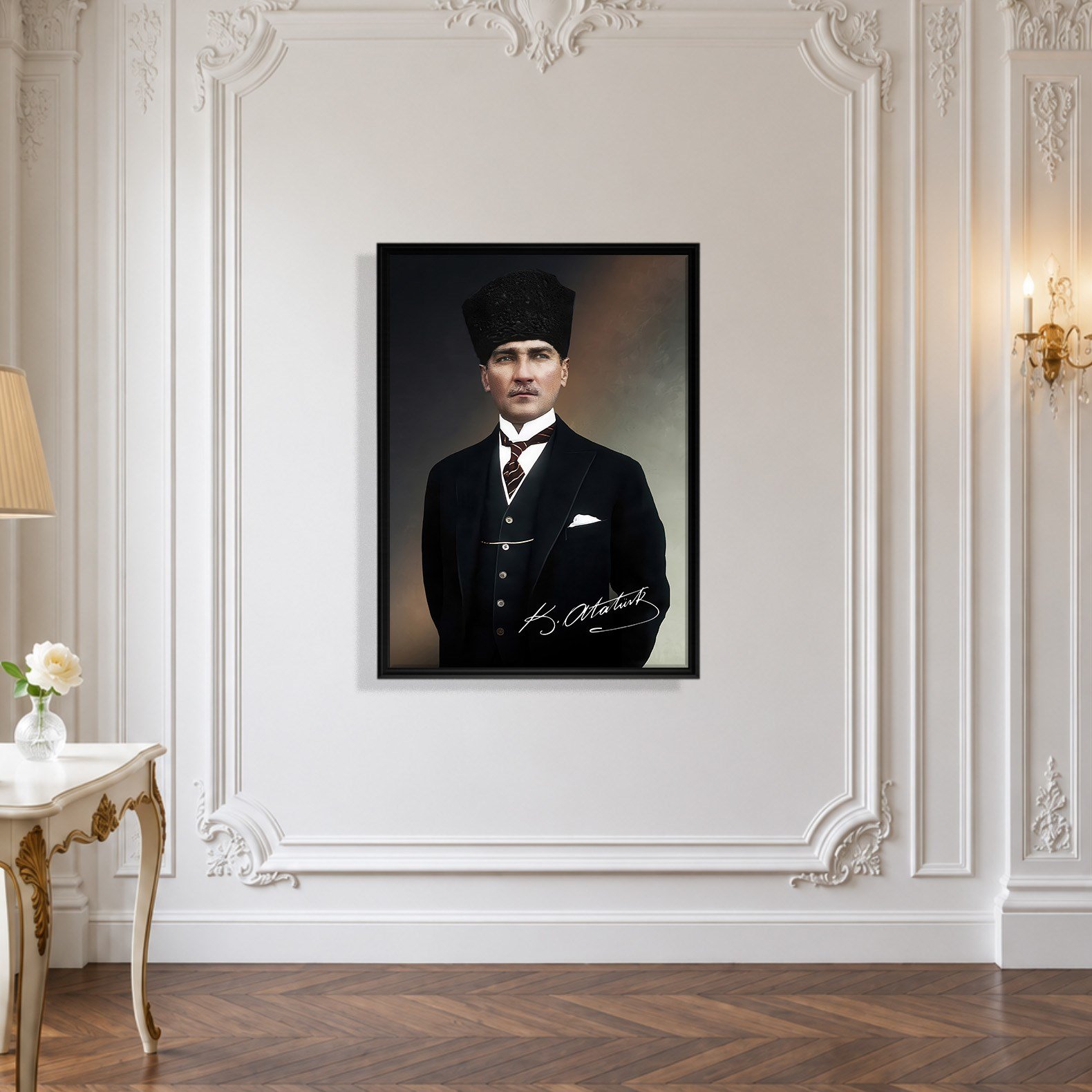 Mustafa Kemal Atatürk İmzalı Portre Kanvas Tablo – Premium Kalite Duvar Dekoru