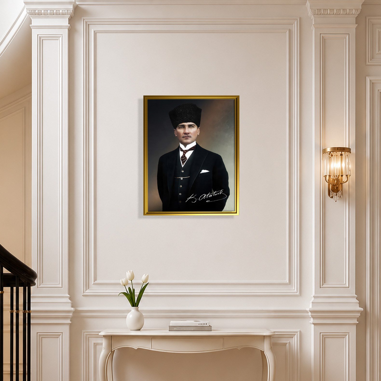 Mustafa Kemal Atatürk İmzalı Portre Kanvas Tablo – Premium Kalite Duvar Dekoru