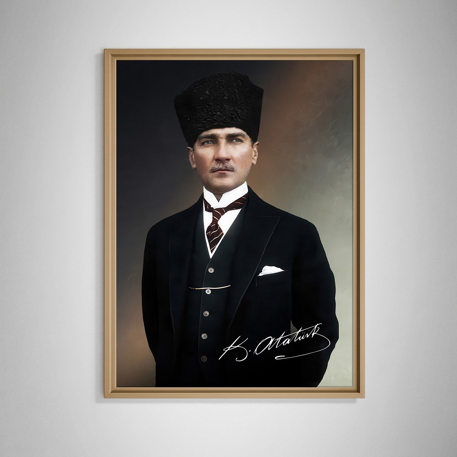 Mustafa Kemal Atatürk İmzalı Portre Kanvas Tablo – Premium Kalite Duvar Dekoru