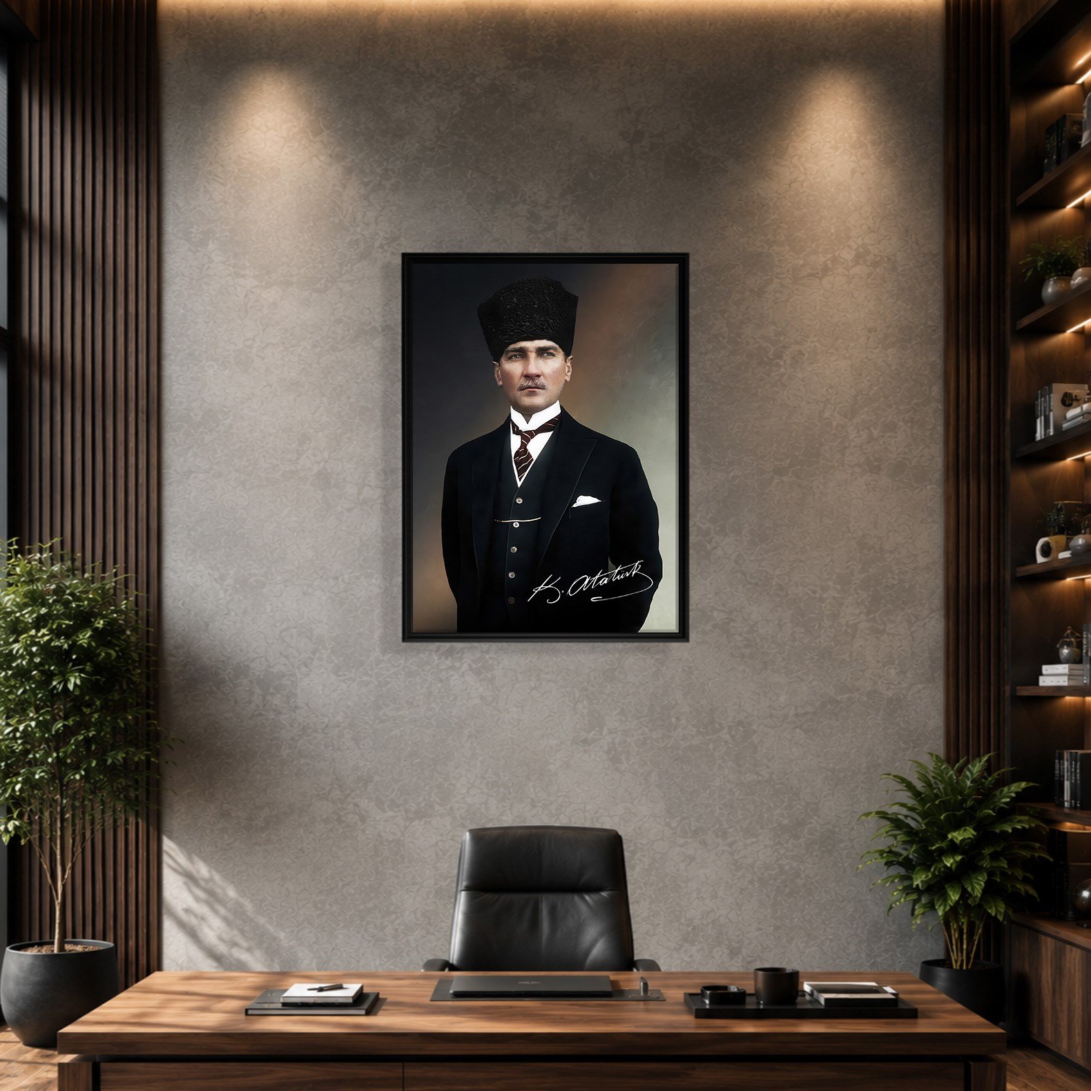 Mustafa Kemal Atatürk İmzalı Portre Kanvas Tablo – Premium Kalite Duvar Dekoru