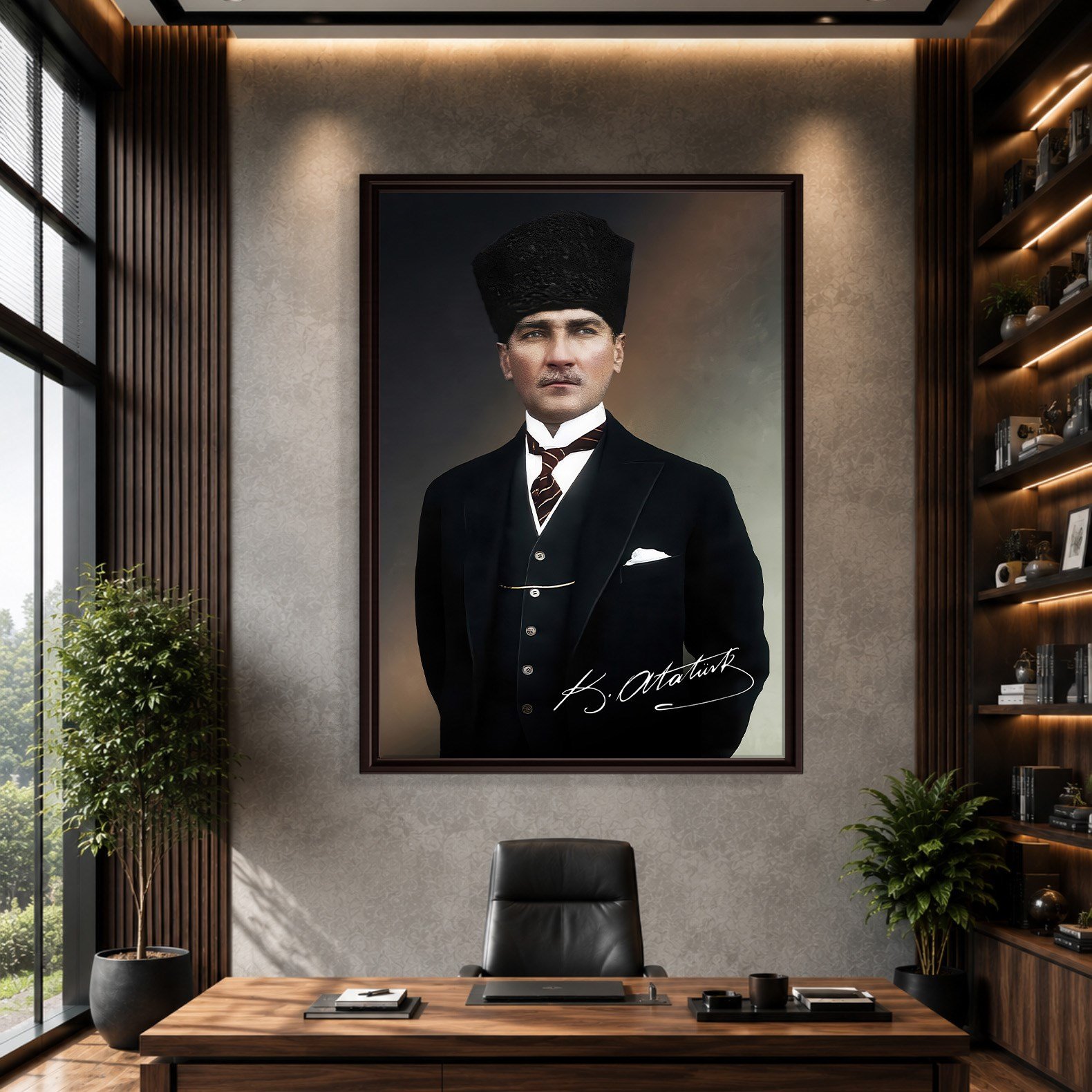 Mustafa Kemal Atatürk İmzalı Portre Kanvas Tablo – Premium Kalite Duvar Dekoru