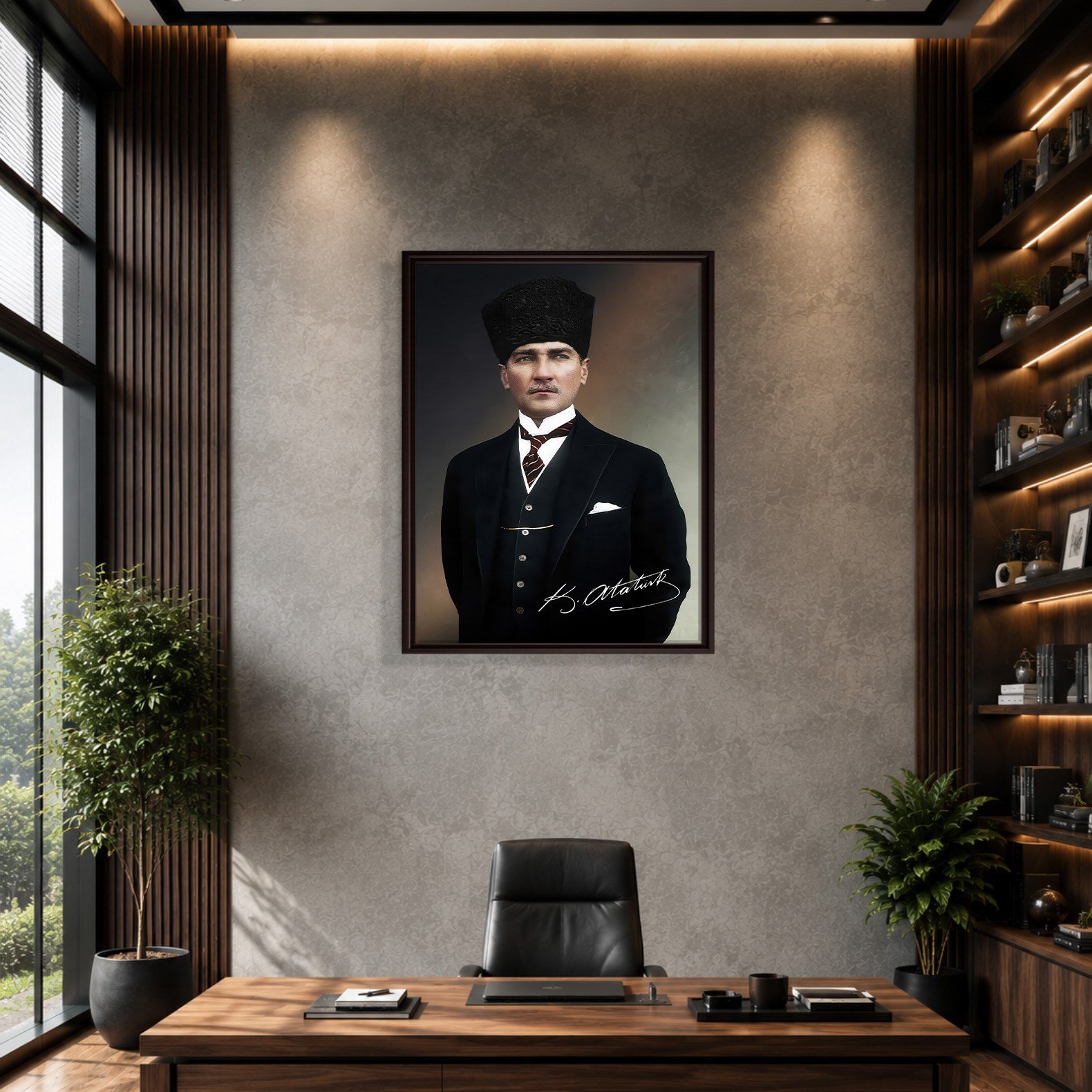 Mustafa Kemal Atatürk İmzalı Portre Kanvas Tablo – Premium Kalite Duvar Dekoru
