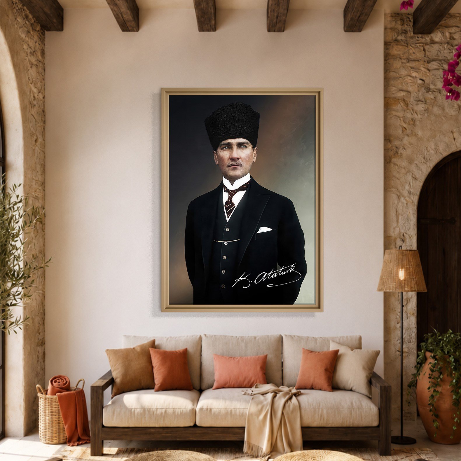 Mustafa Kemal Atatürk İmzalı Portre Kanvas Tablo – Premium Kalite Duvar Dekoru