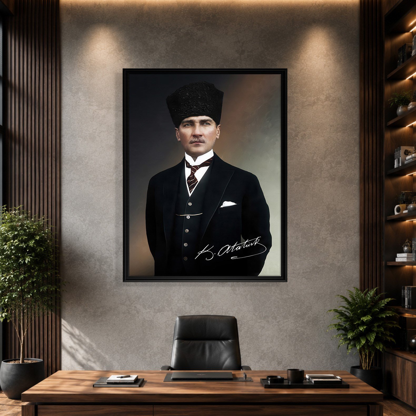 Mustafa Kemal Atatürk İmzalı Portre Kanvas Tablo – Premium Kalite Duvar Dekoru