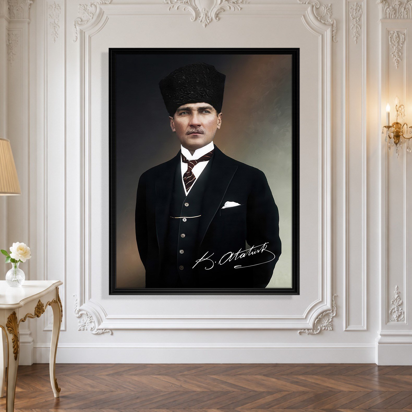 Mustafa Kemal Atatürk İmzalı Portre Kanvas Tablo – Premium Kalite Duvar Dekoru