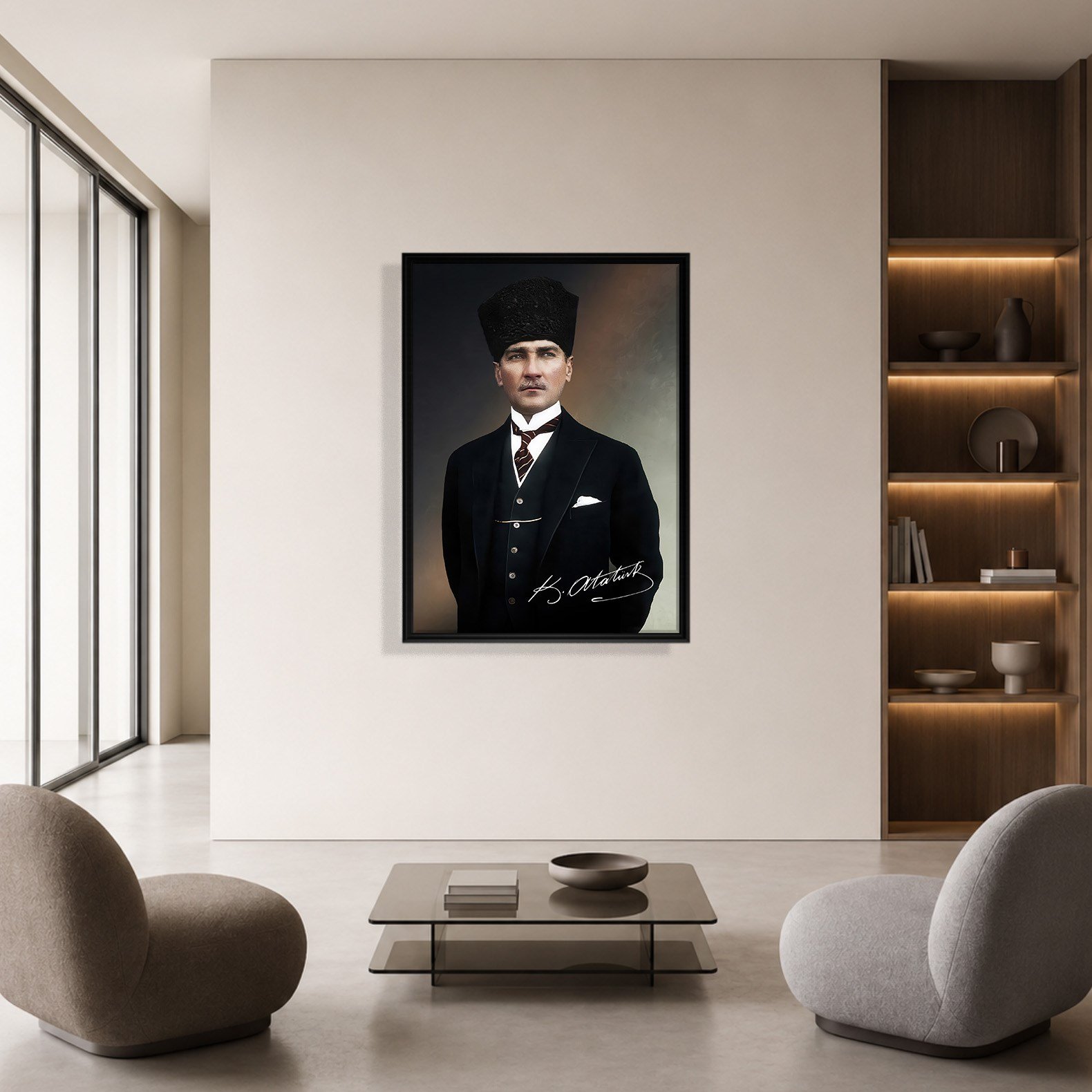 Mustafa Kemal Atatürk İmzalı Portre Kanvas Tablo – Premium Kalite Duvar Dekoru