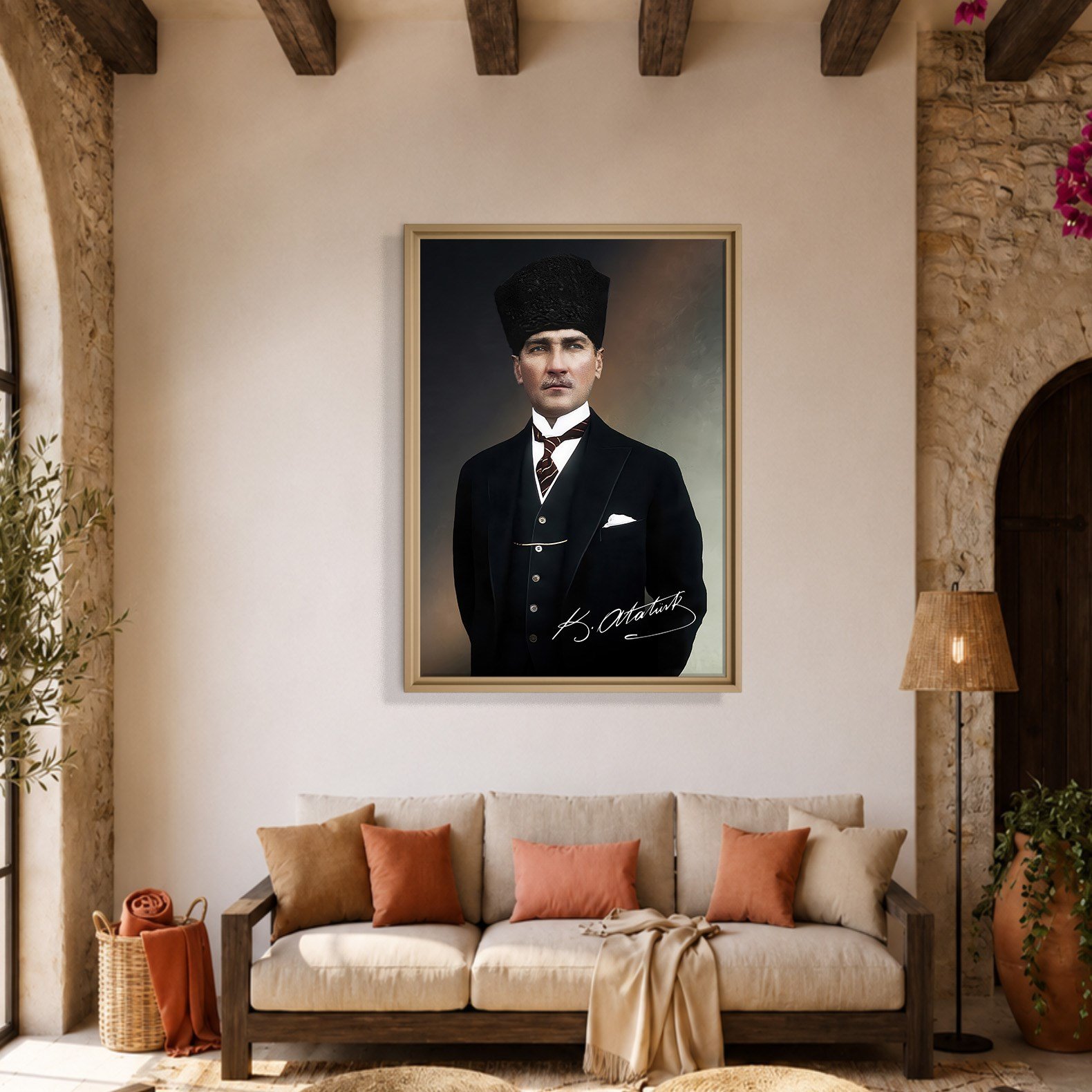 Mustafa Kemal Atatürk İmzalı Portre Kanvas Tablo – Premium Kalite Duvar Dekoru