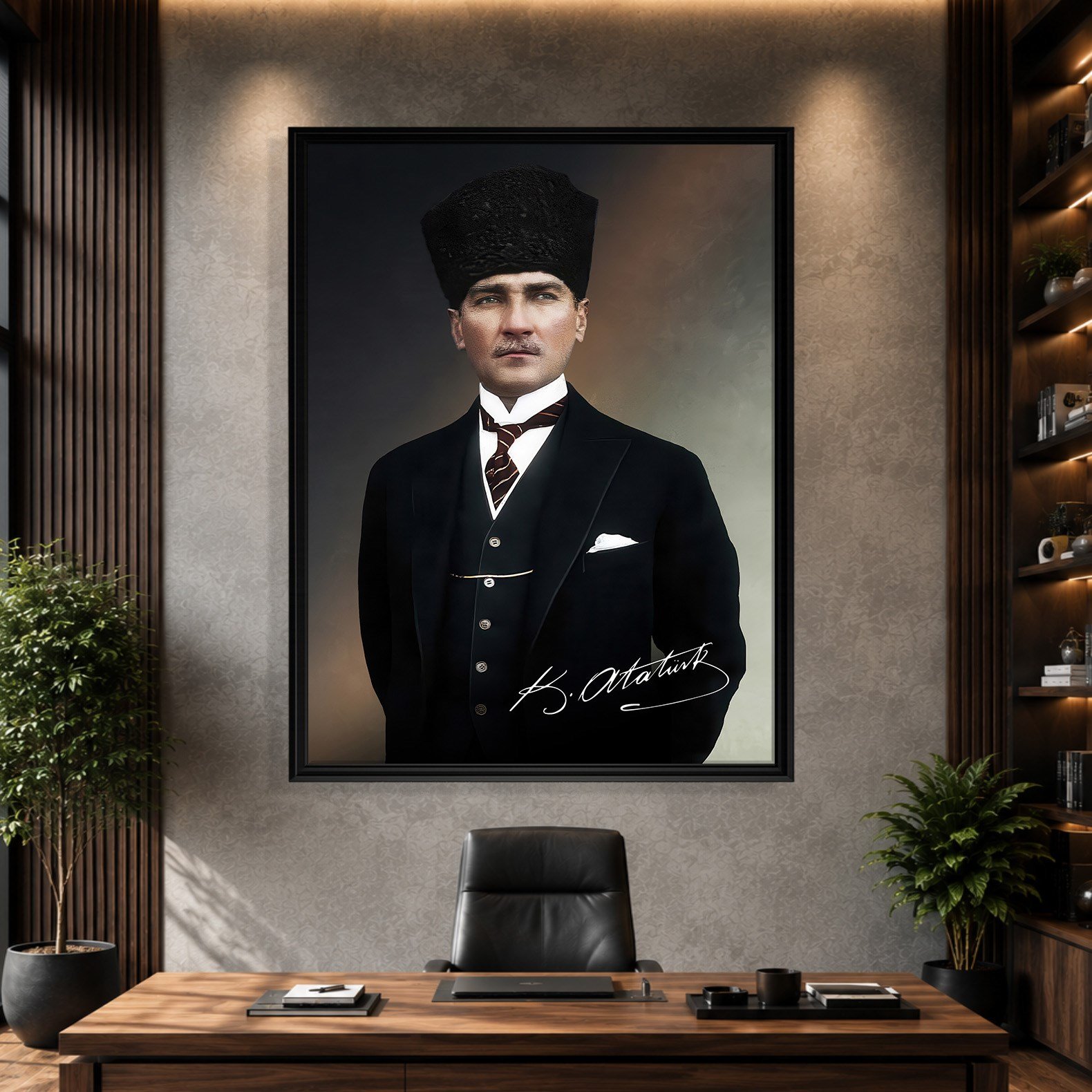 Mustafa Kemal Atatürk İmzalı Portre Kanvas Tablo – Premium Kalite Duvar Dekoru