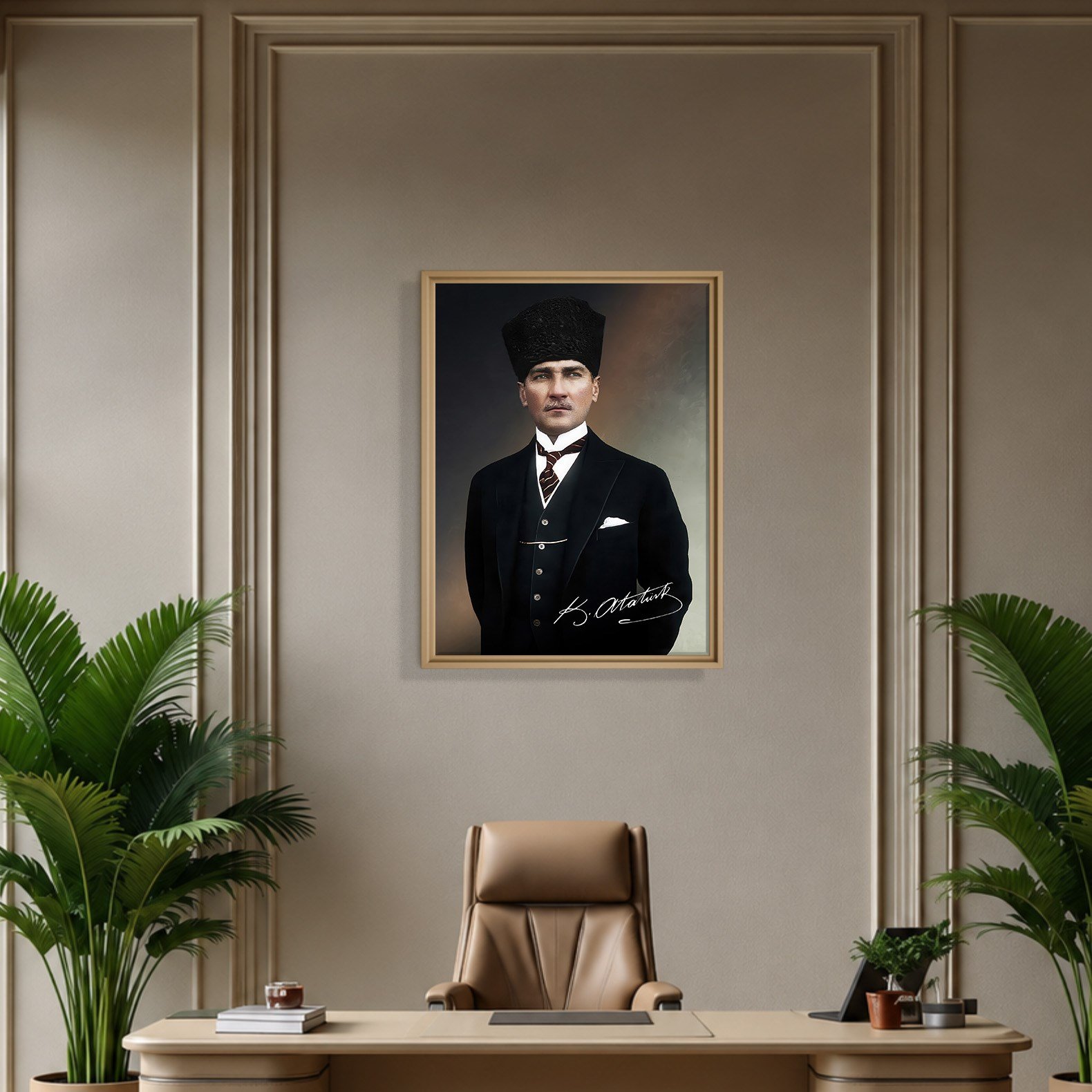 Mustafa Kemal Atatürk İmzalı Portre Kanvas Tablo – Premium Kalite Duvar Dekoru