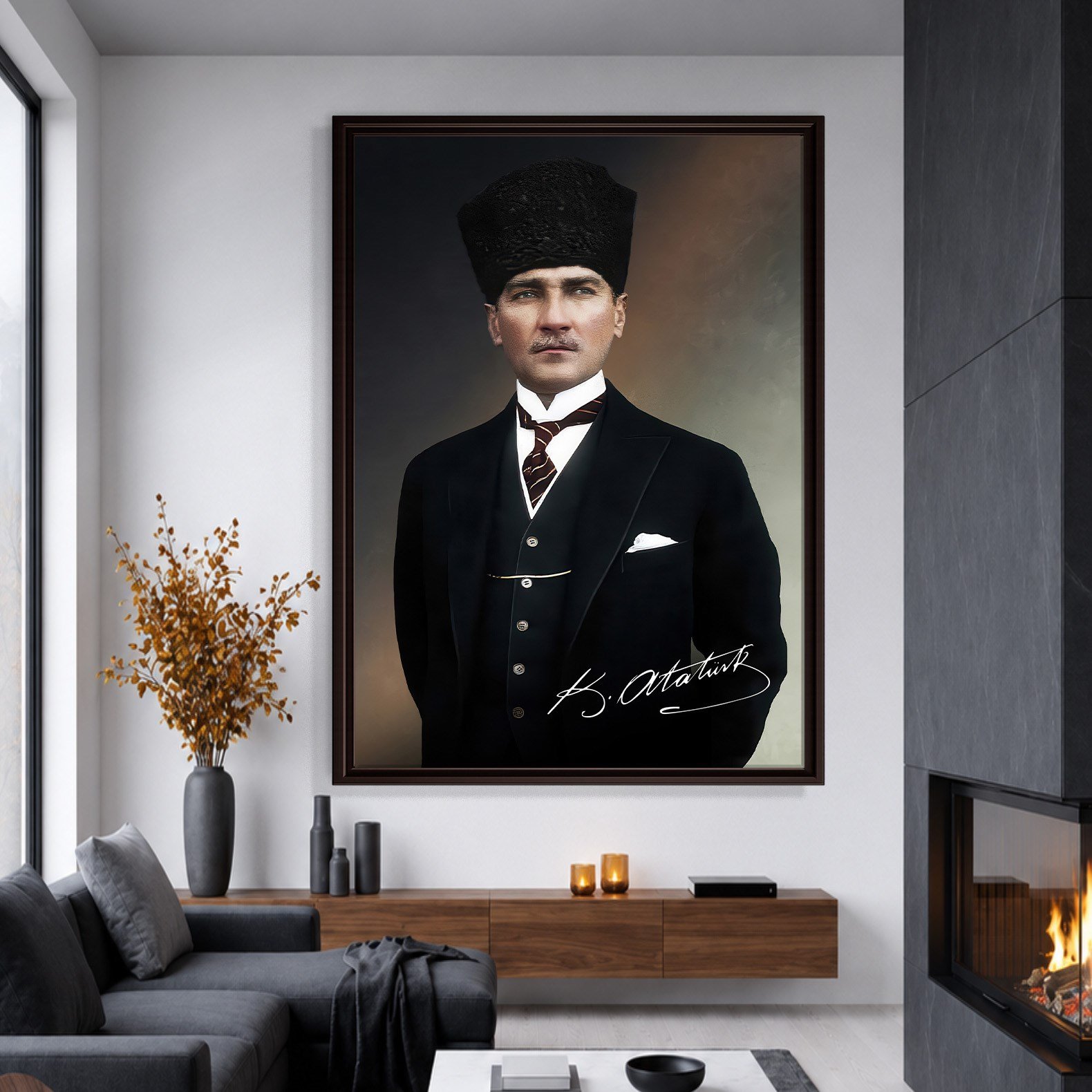 Mustafa Kemal Atatürk İmzalı Portre Kanvas Tablo – Premium Kalite Duvar Dekoru