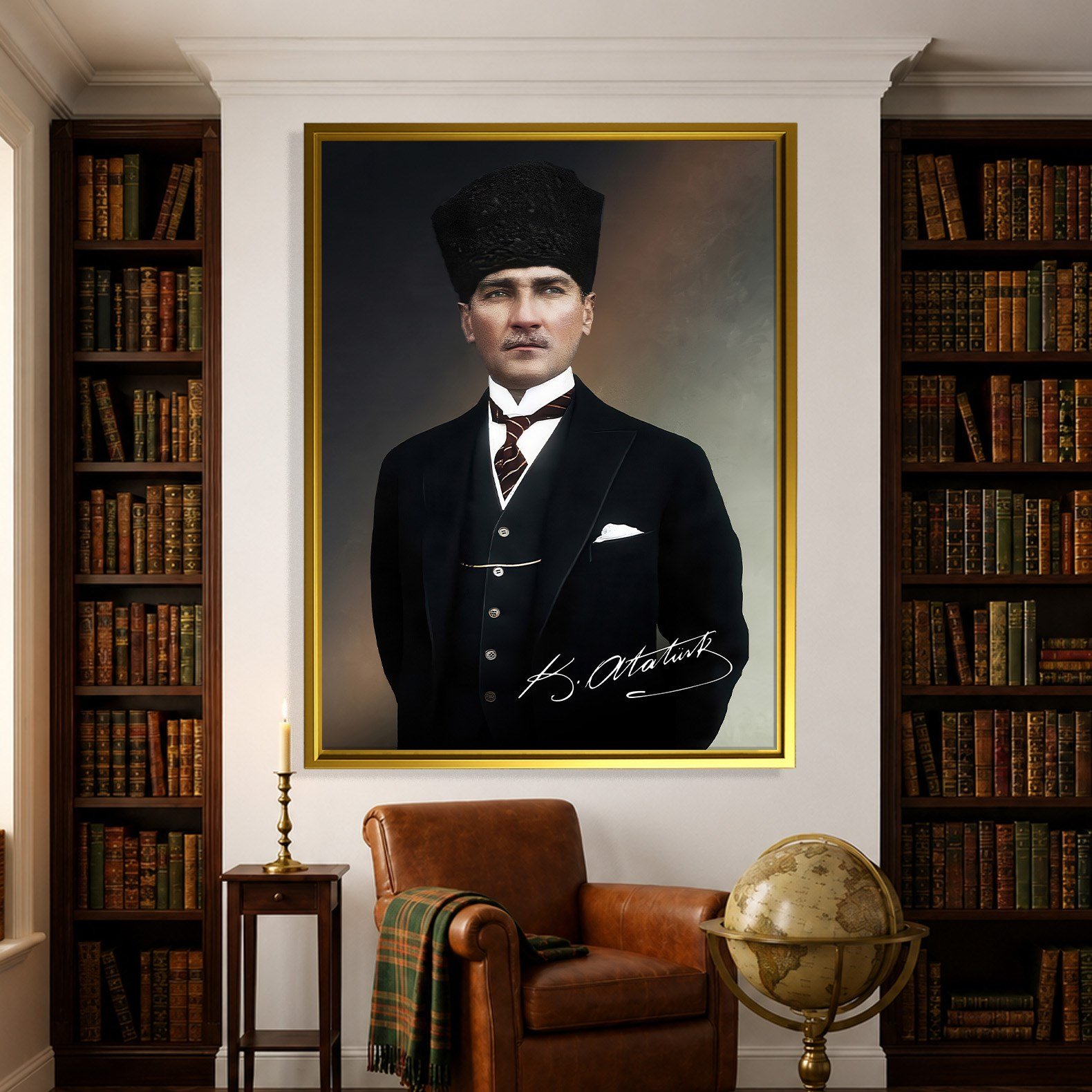 Mustafa Kemal Atatürk İmzalı Portre Kanvas Tablo – Premium Kalite Duvar Dekoru