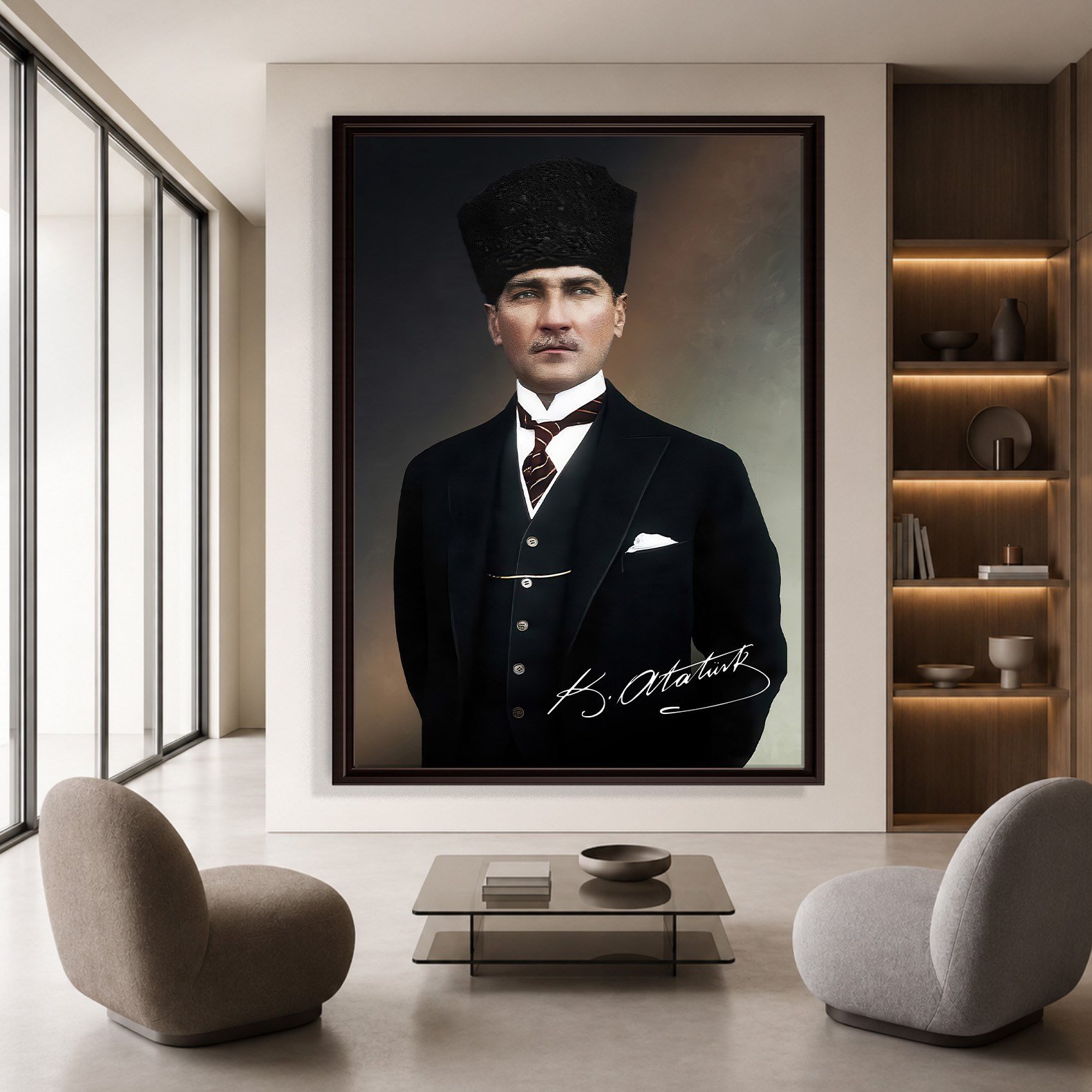 Mustafa Kemal Atatürk İmzalı Portre Kanvas Tablo – Premium Kalite Duvar Dekoru