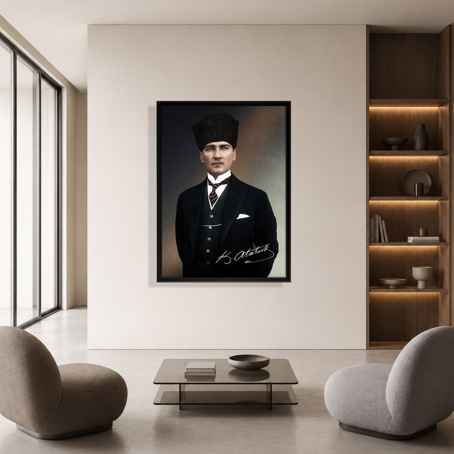 Mustafa Kemal Atatürk İmzalı Portre Kanvas Tablo – Premium Kalite Duvar Dekoru
